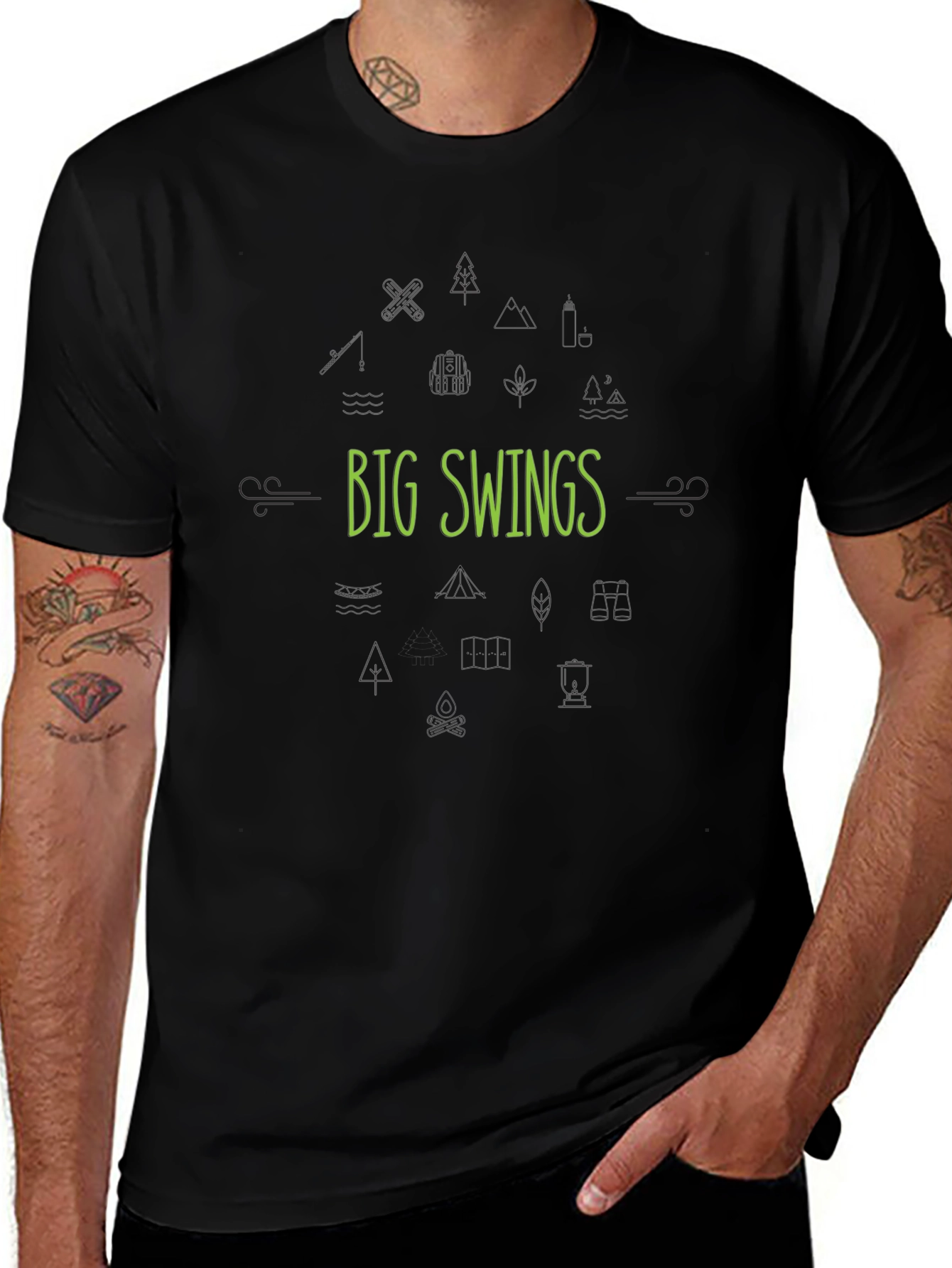 Mens Black Graphic T-Shirt - Big Swings Design