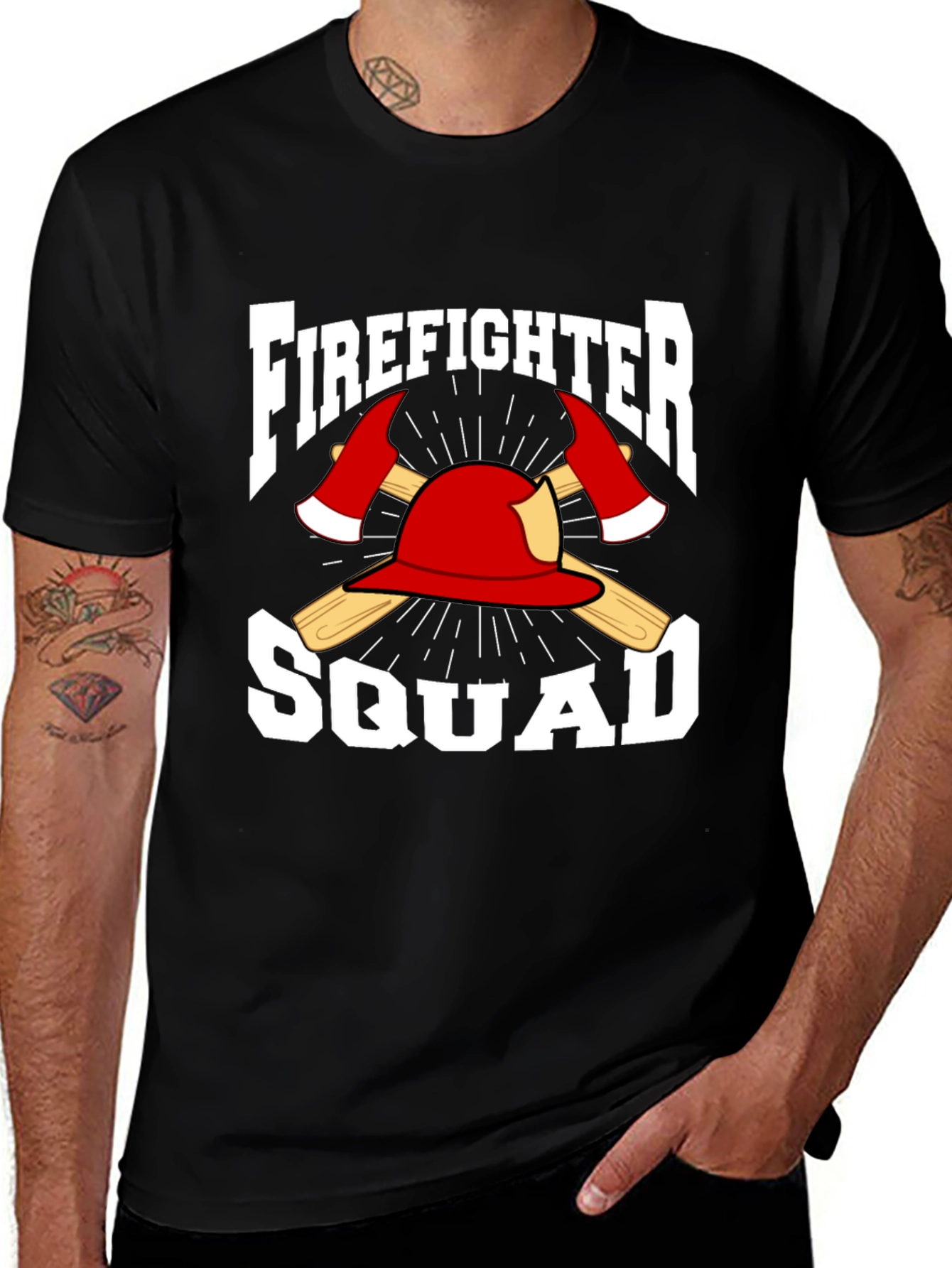 Firefighter Squad T-Shirt - Axe & Helmet Graphic Tee
