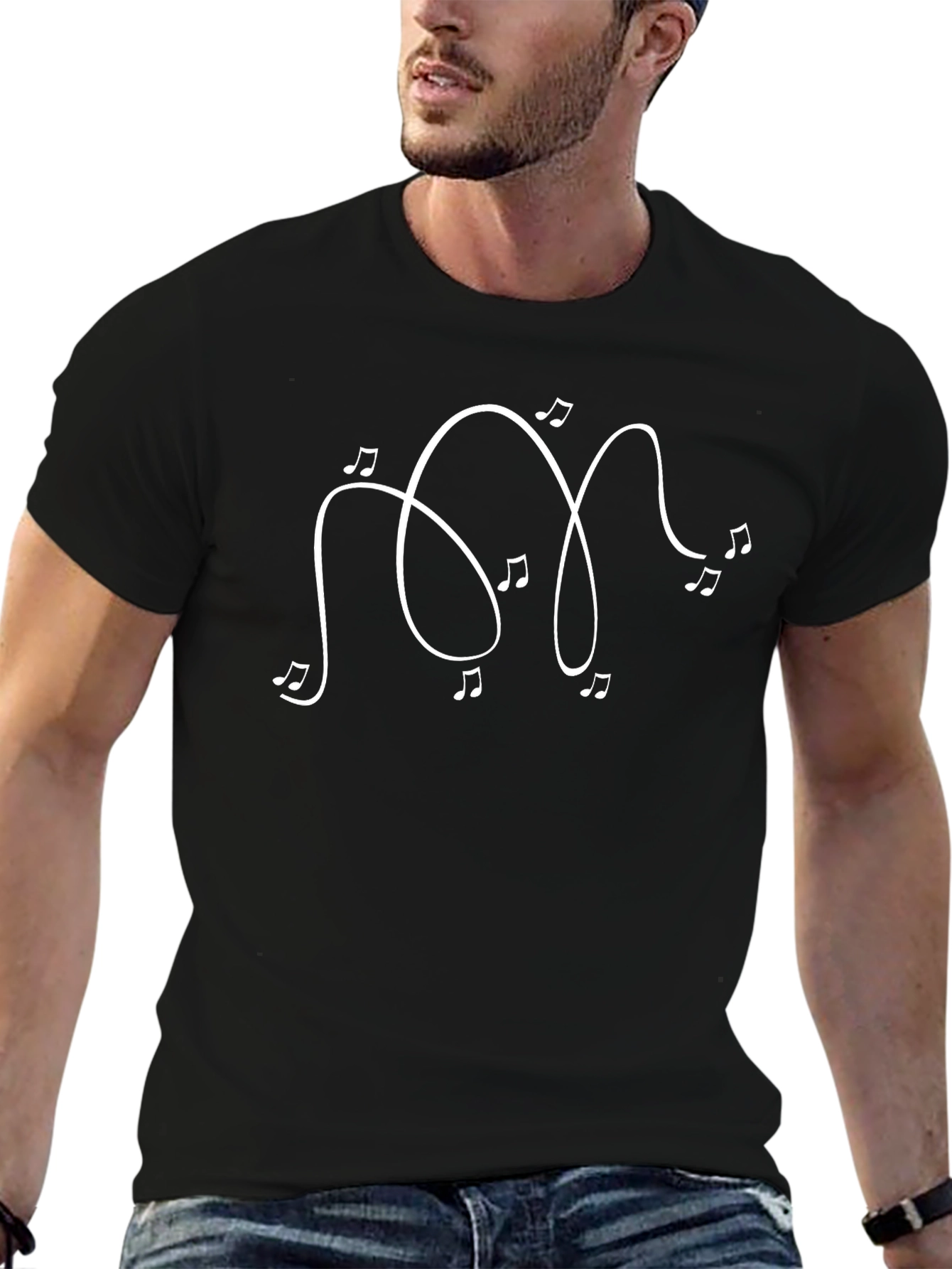 Musical Note Graphic Black T-Shirt