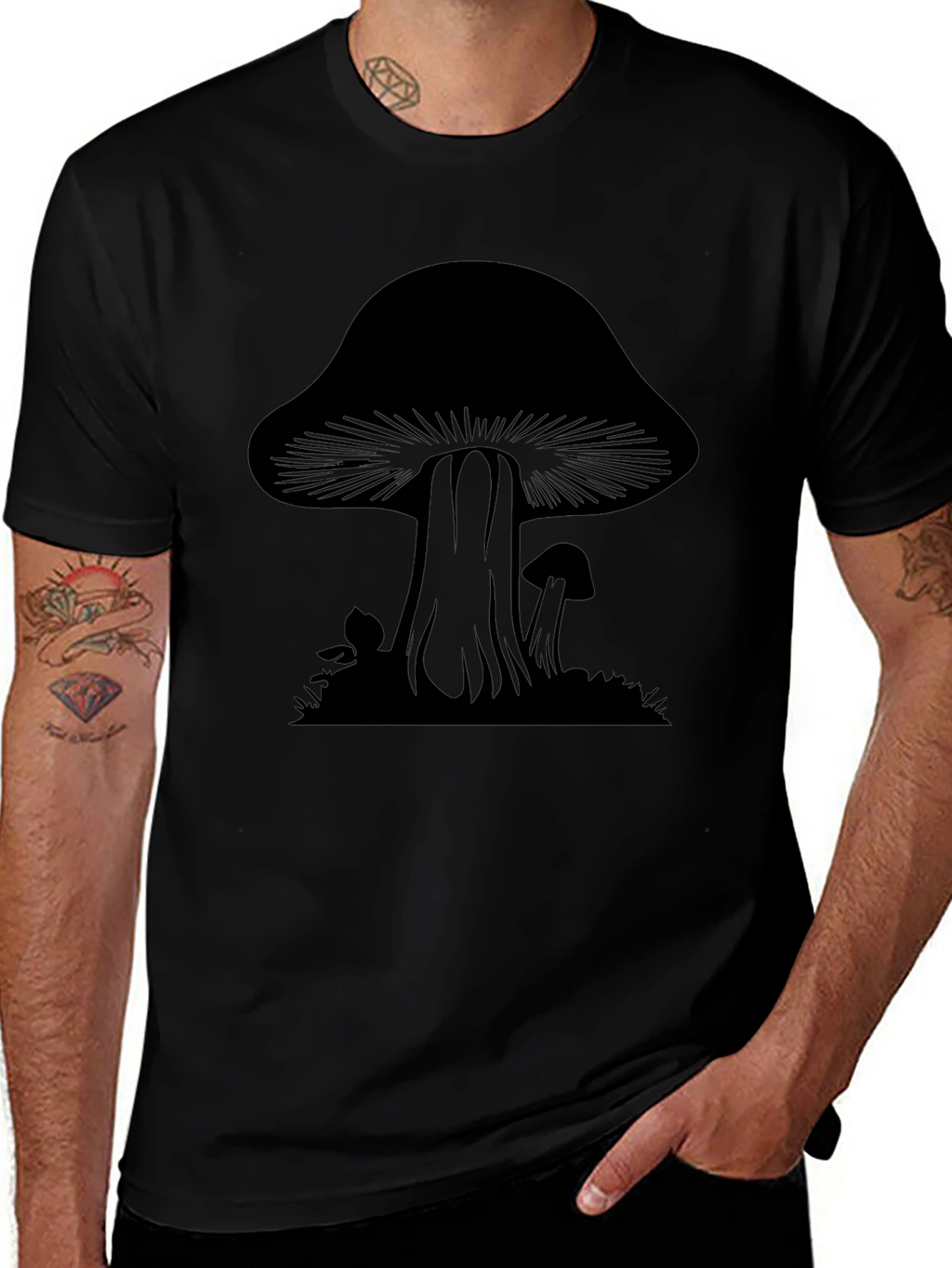 Mushroom Graphic Tee - Black Cotton Blend