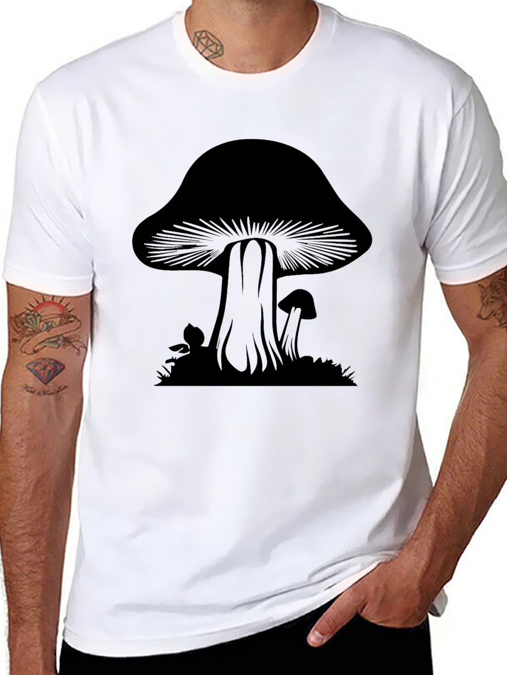 Mushroom Graphic Tee - Black Cotton Blend