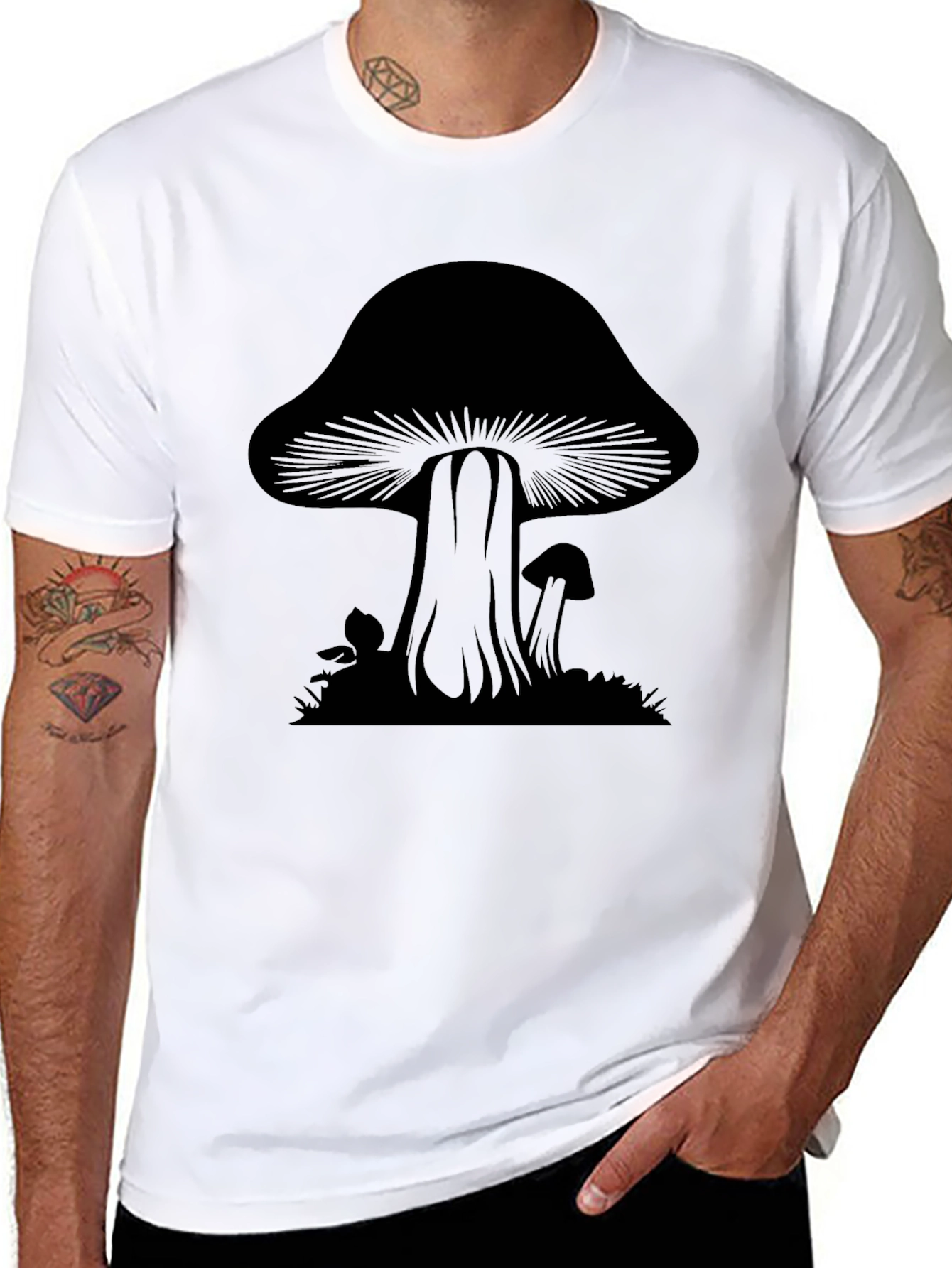 Mushroom Graphic Tee - Black Cotton Blend