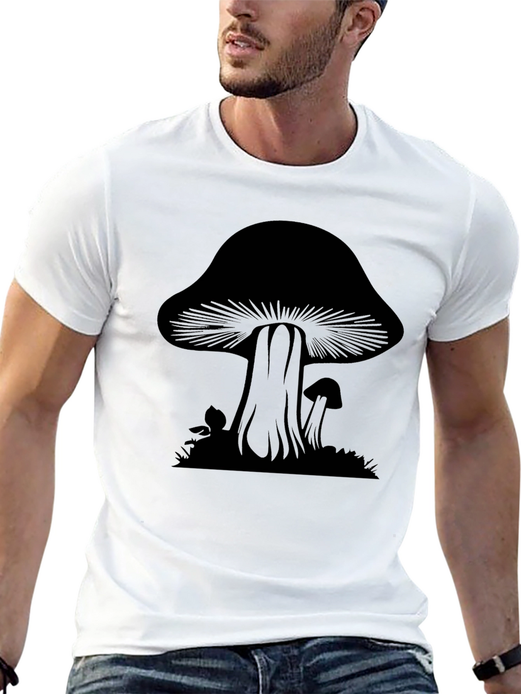 Mushroom Graphic Tee - Black Cotton Blend