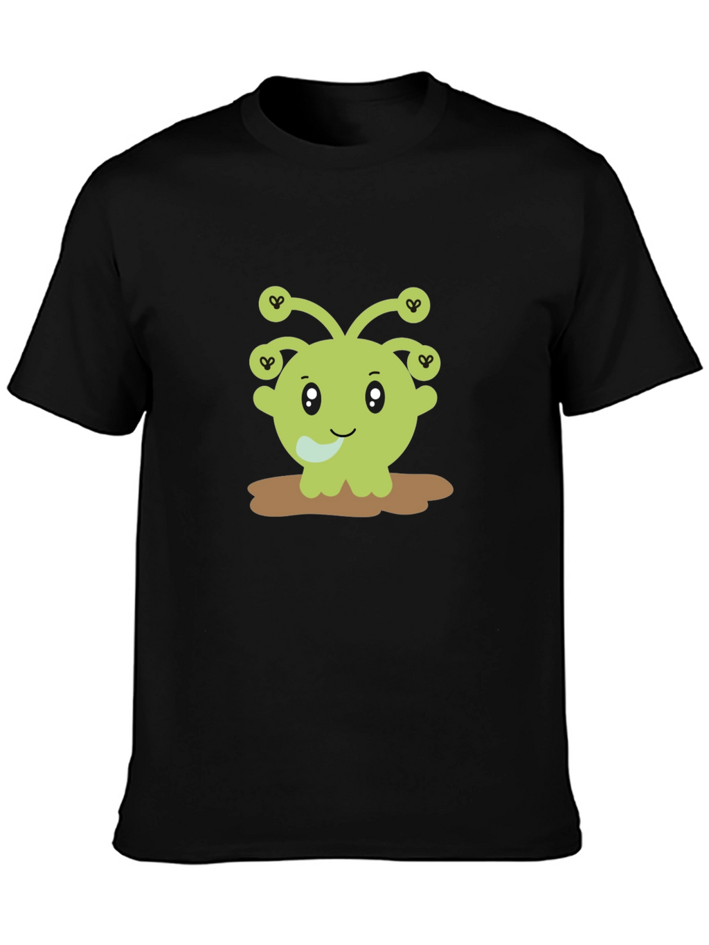 Cute Alien Cartoon Graphic Print Black T-Shirt