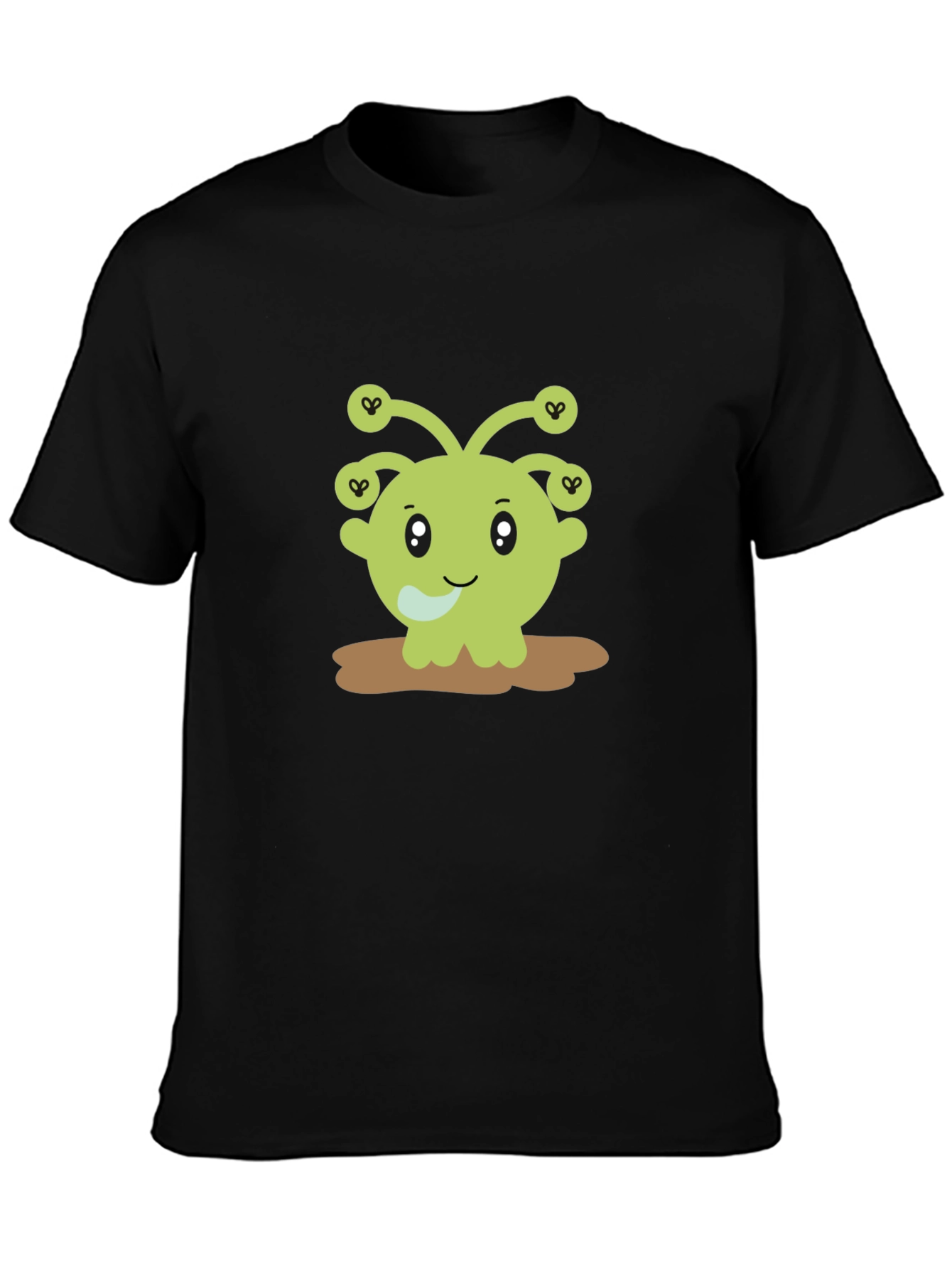 Cute Alien Cartoon Graphic Print Black T-Shirt