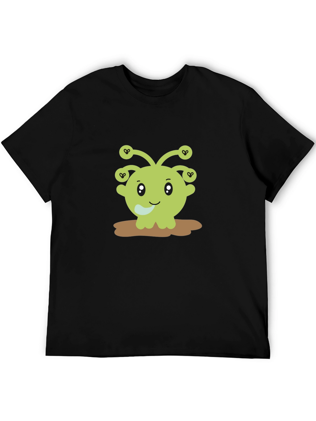 Cute Alien Cartoon Graphic Print Black T-Shirt