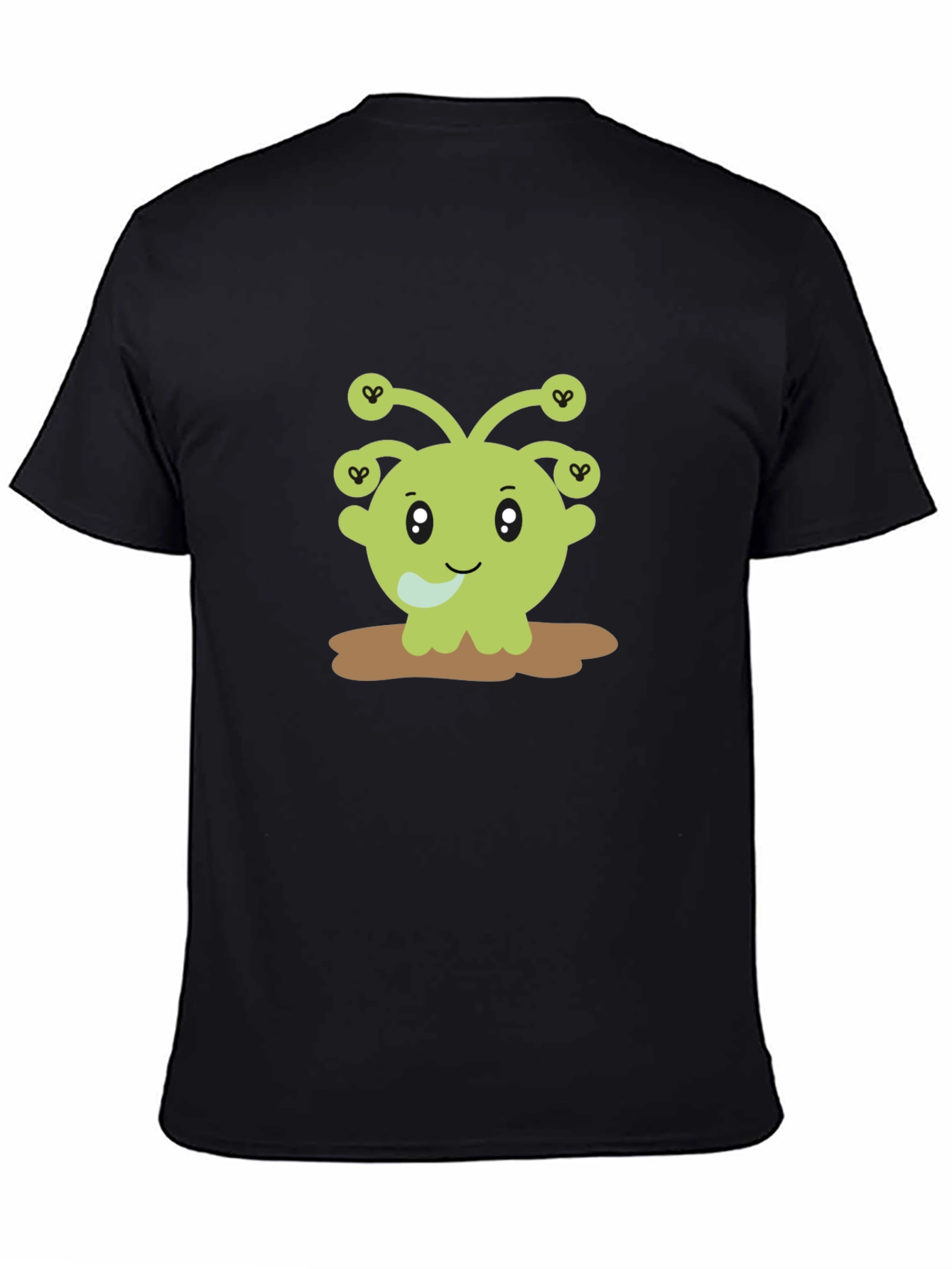 Cute Alien Cartoon Graphic Print Black T-Shirt
