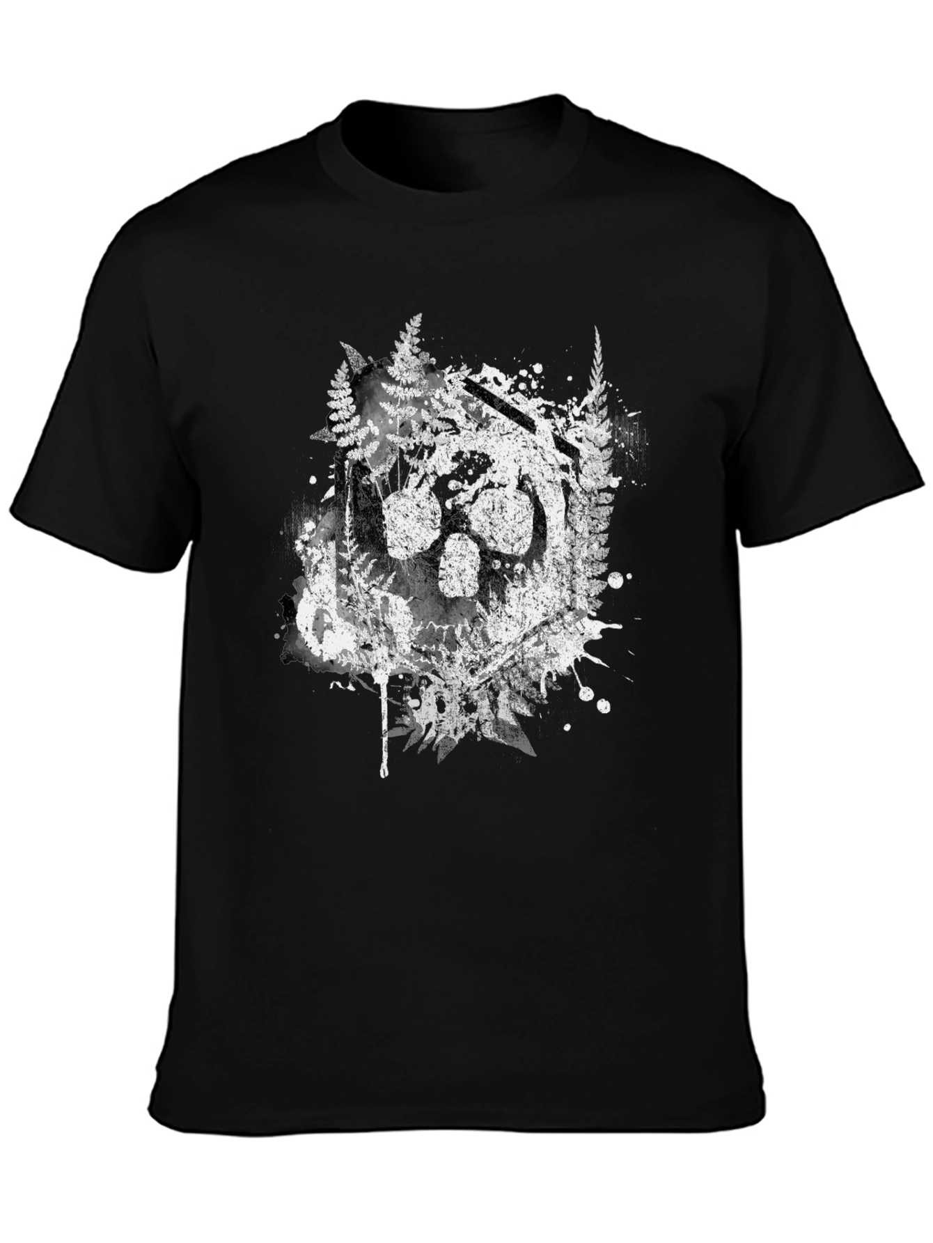Nature Wolf Paw Print Graphic Tee - Black