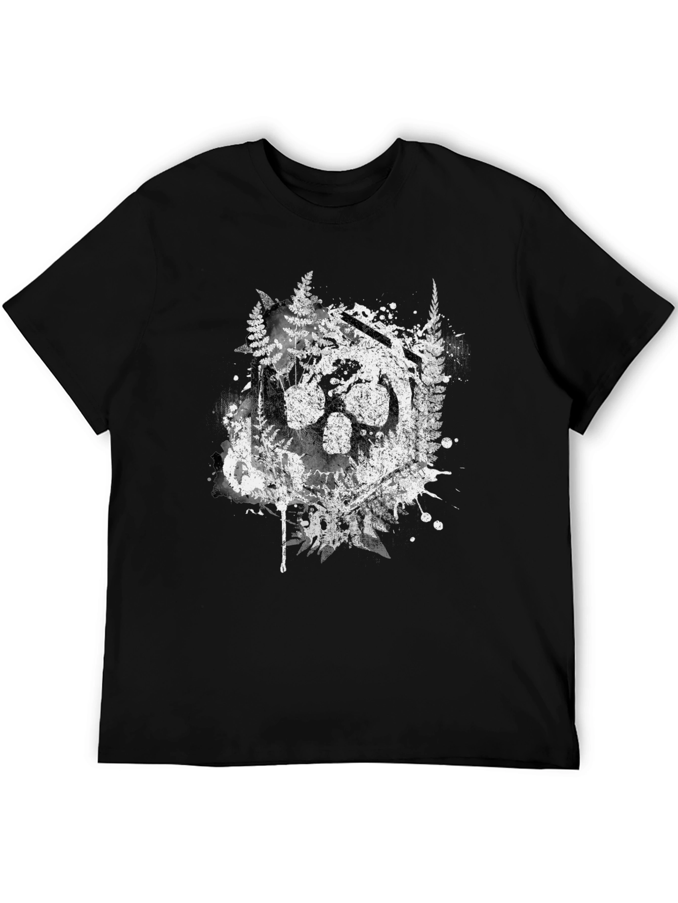 Nature Wolf Paw Print Graphic Tee - Black