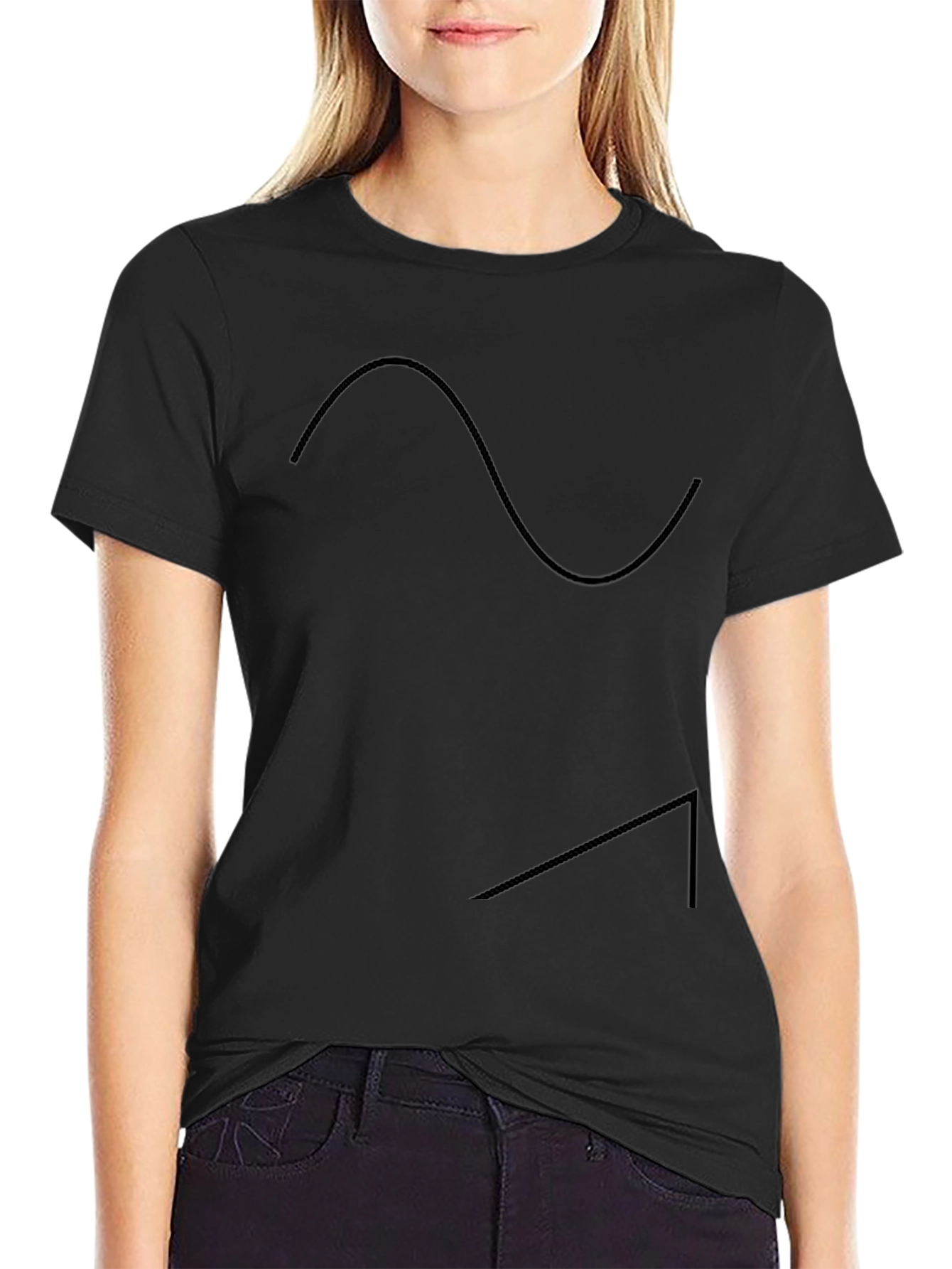 Modern Graphic Tee - Black Wavy Line Design