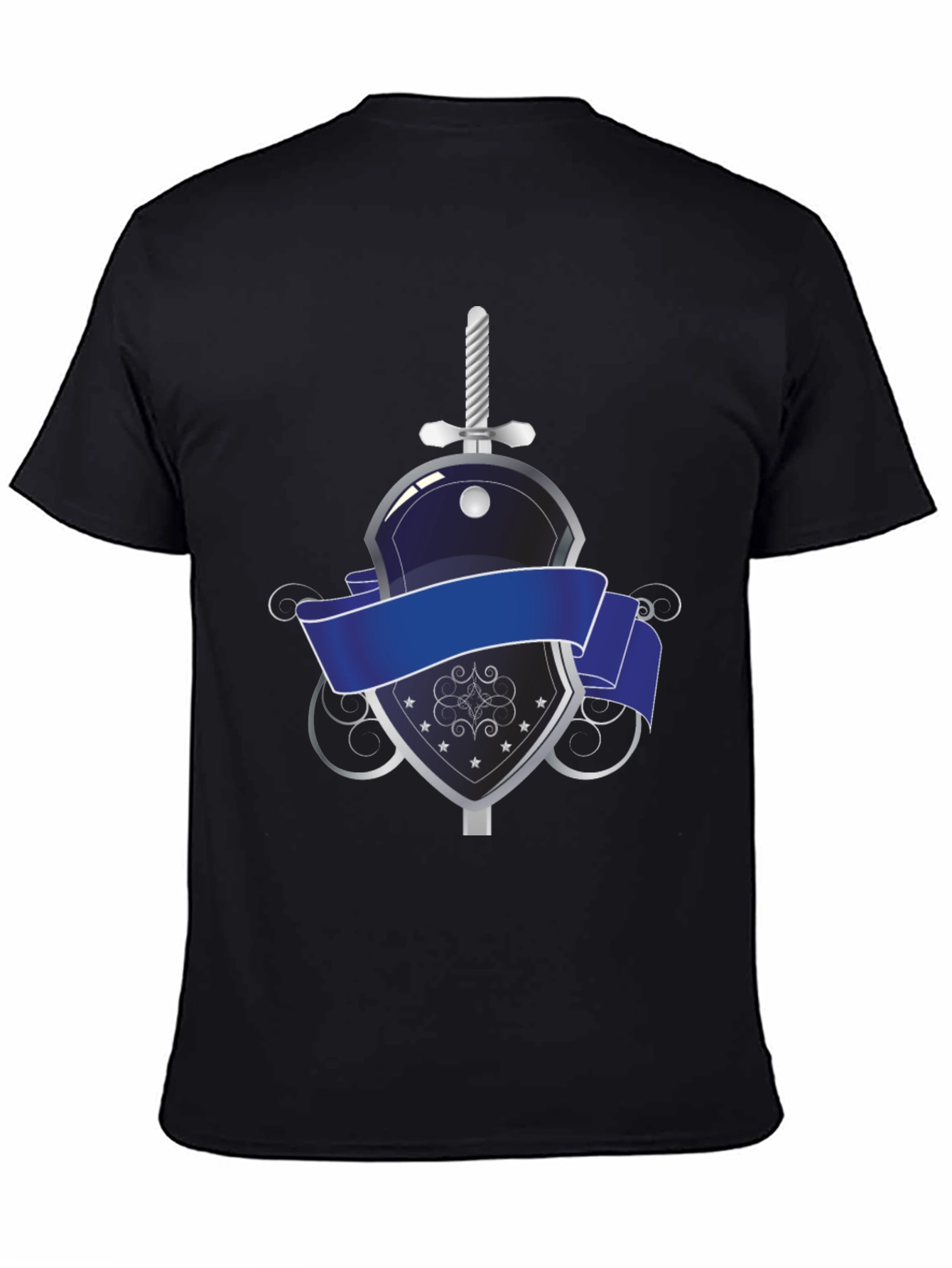 Knight Emblem Black T-Shirt: Sword and Shield Graphic Tee