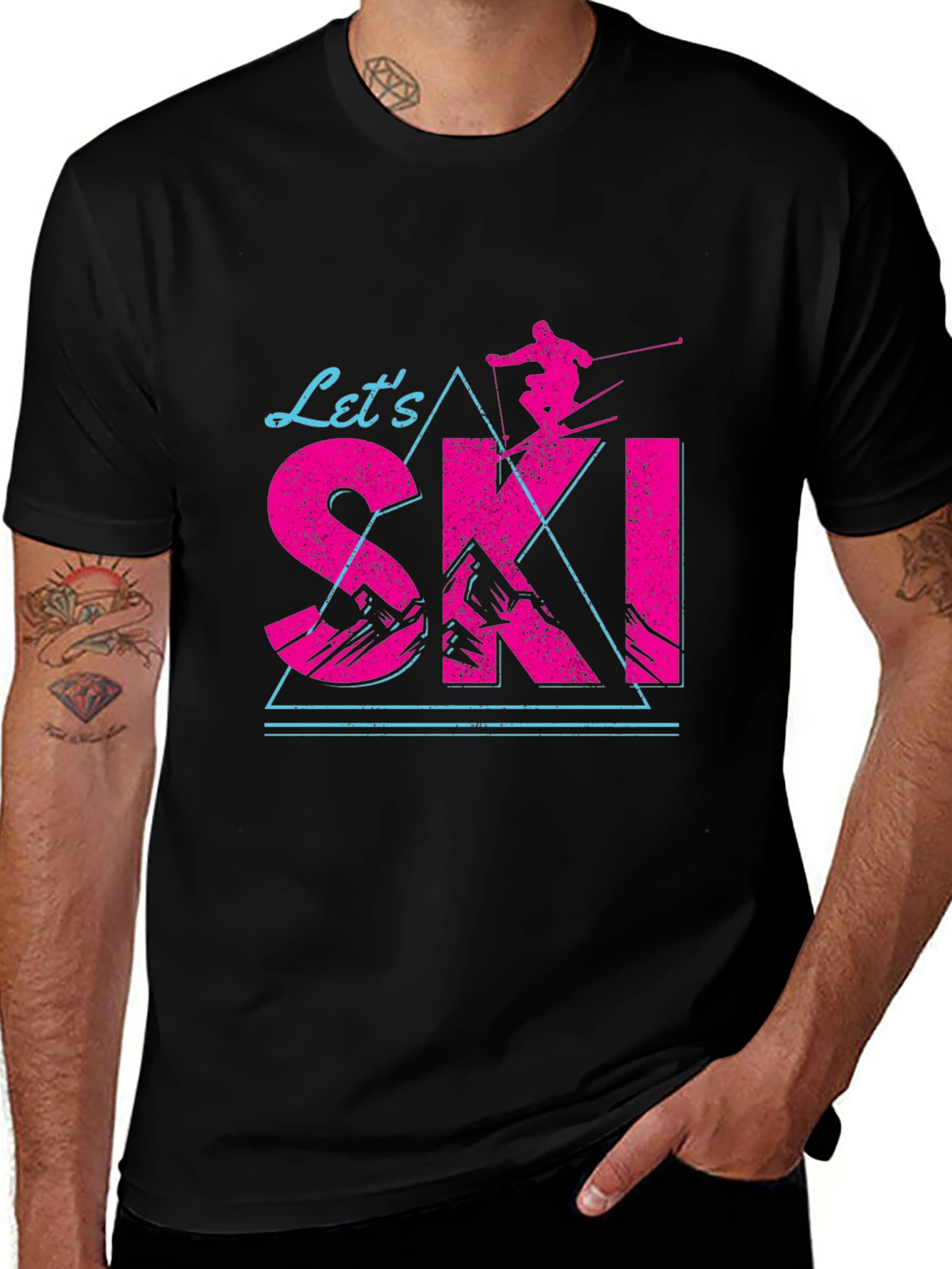 Lets Ski T-Shirt Black Cotton Blend Retro Design