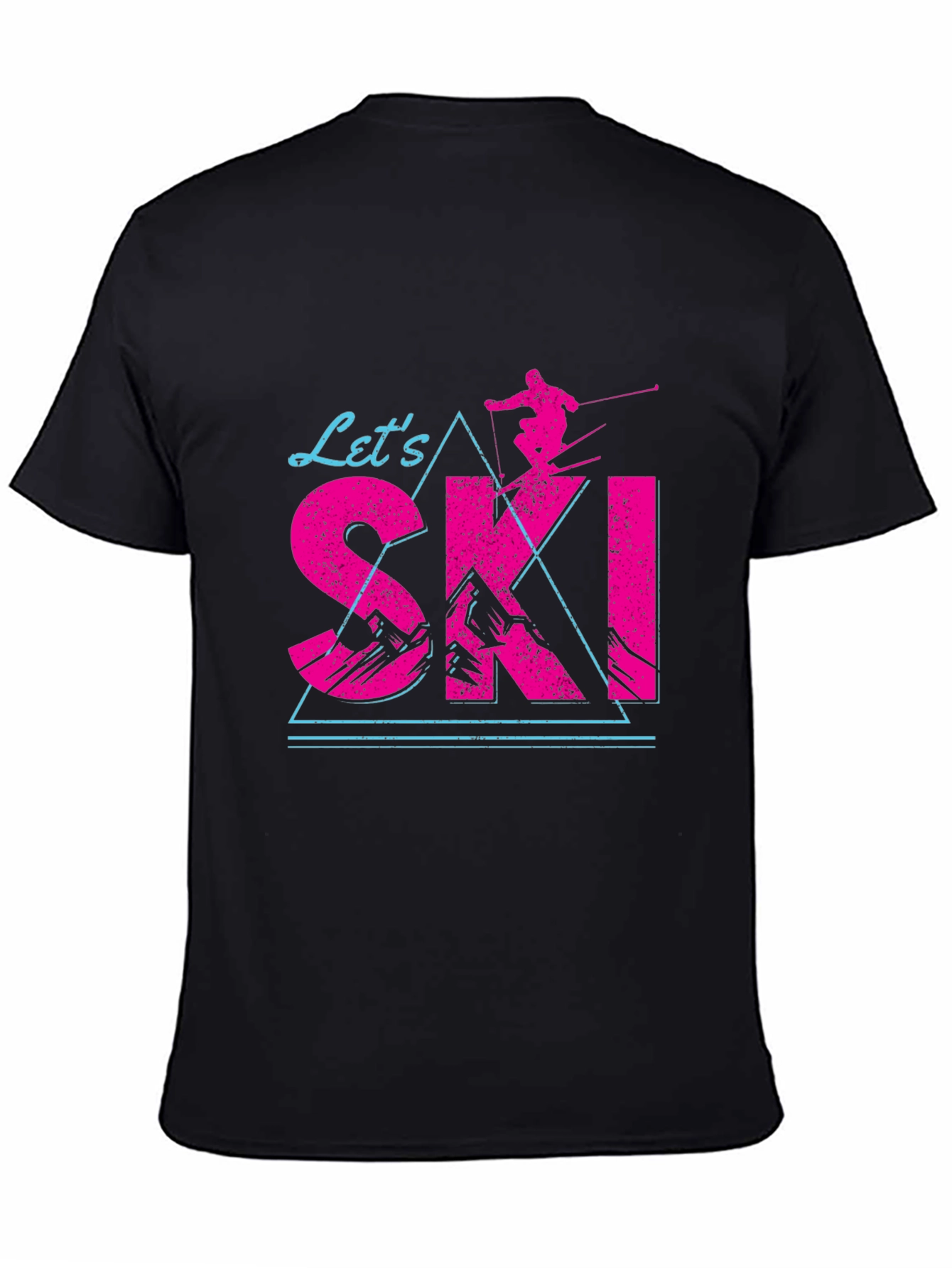 Lets Ski T-Shirt Black Cotton Blend Retro Design