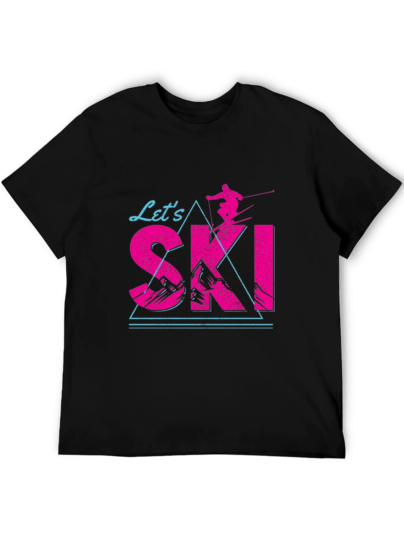 Lets Ski T-Shirt Black Cotton Blend Retro Design