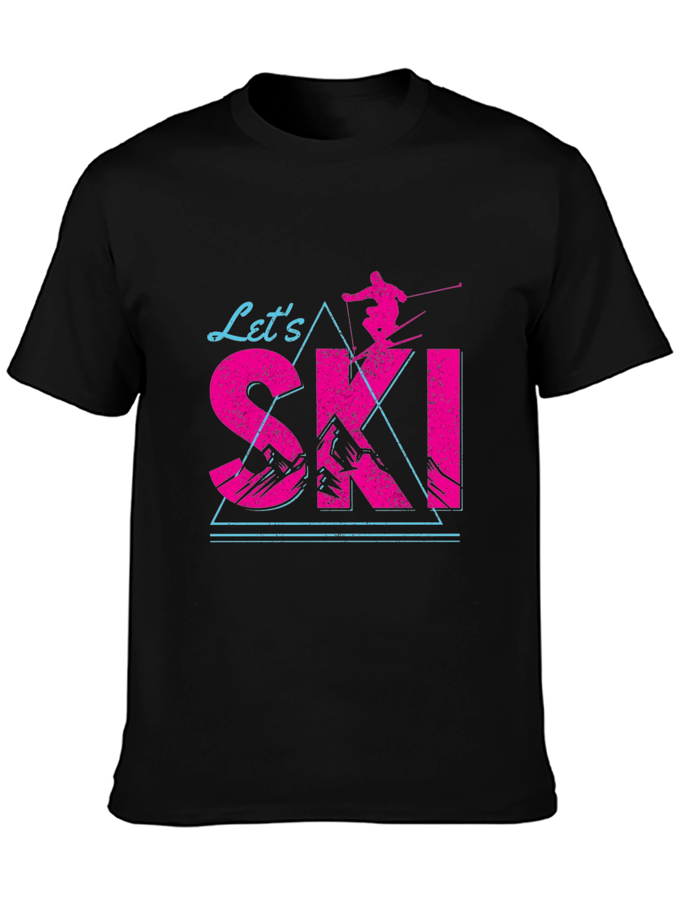 Lets Ski T-Shirt Black Cotton Blend Retro Design