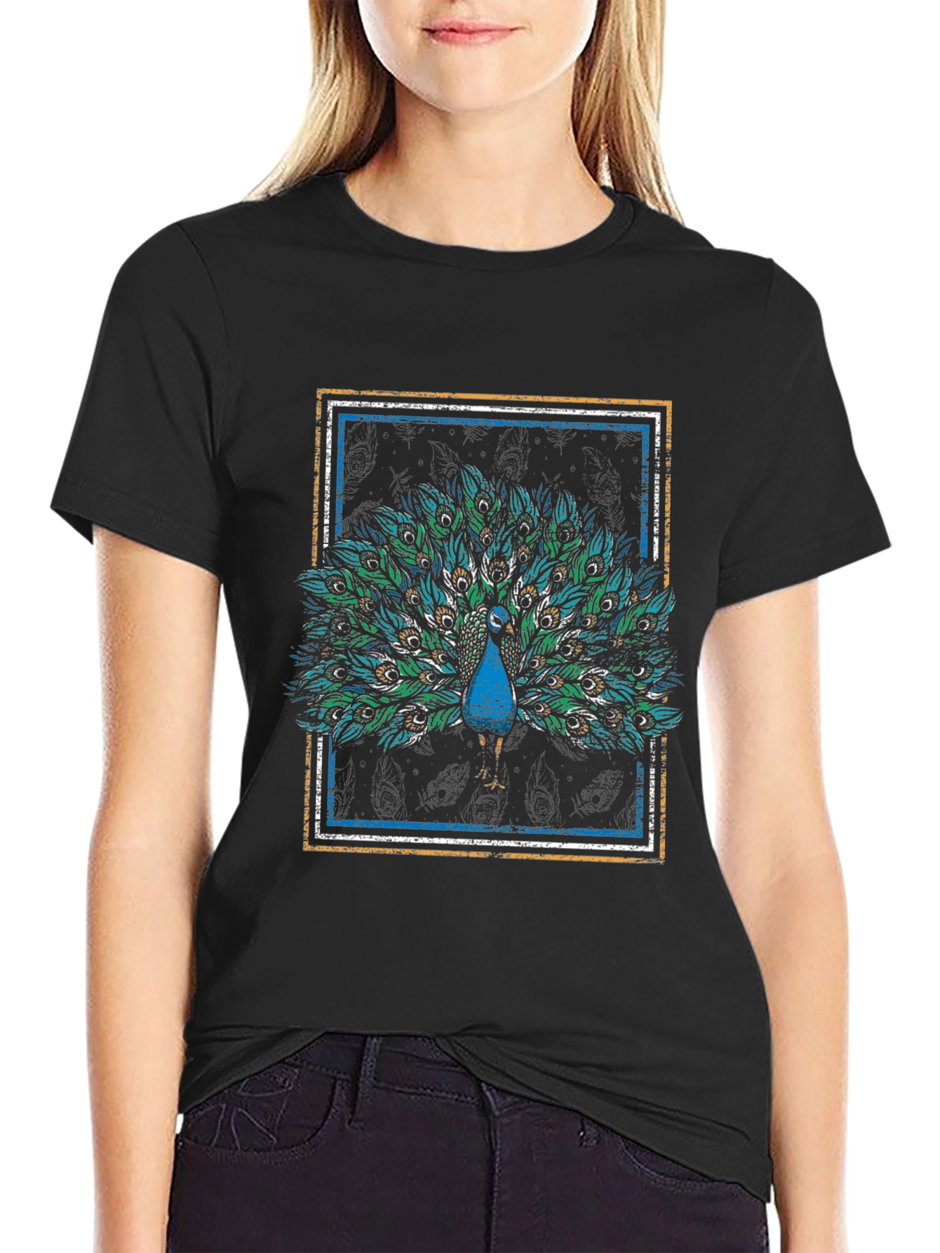 Peacock Graphic Tee - Stylish Mens Black T-Shirt