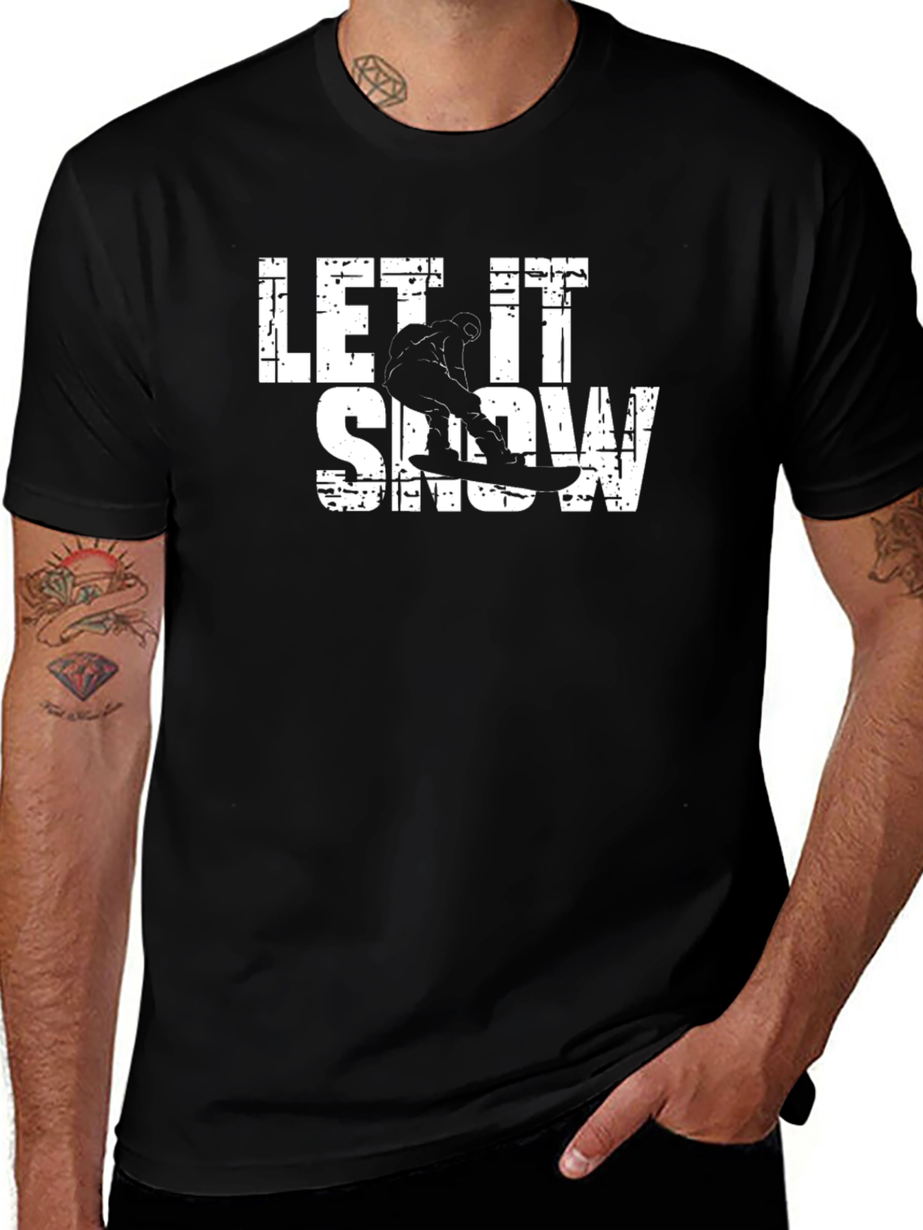 Let It Snow Snowboarder Graphic Tee - Black
