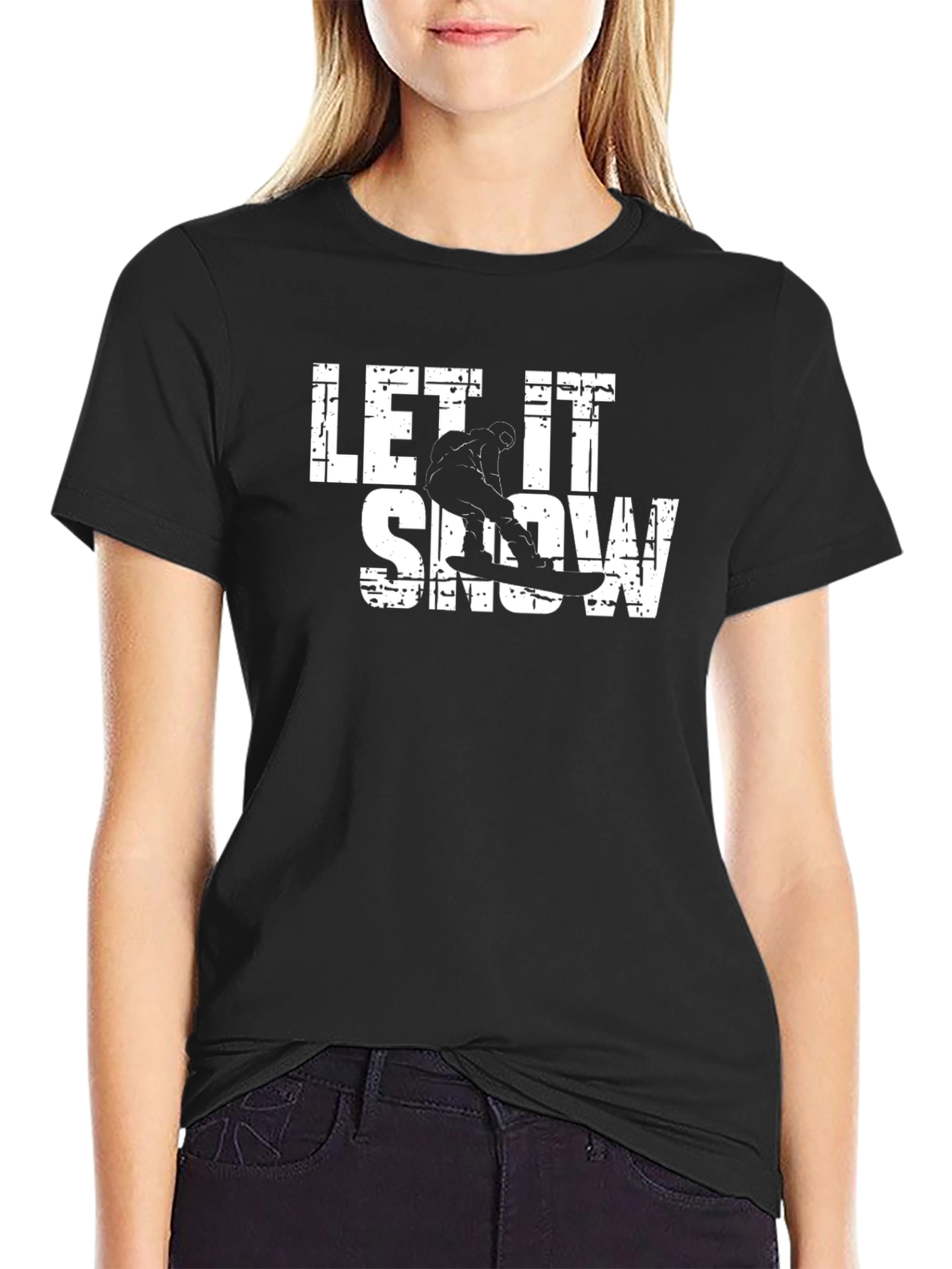 Let It Snow Snowboarder Graphic Tee - Black
