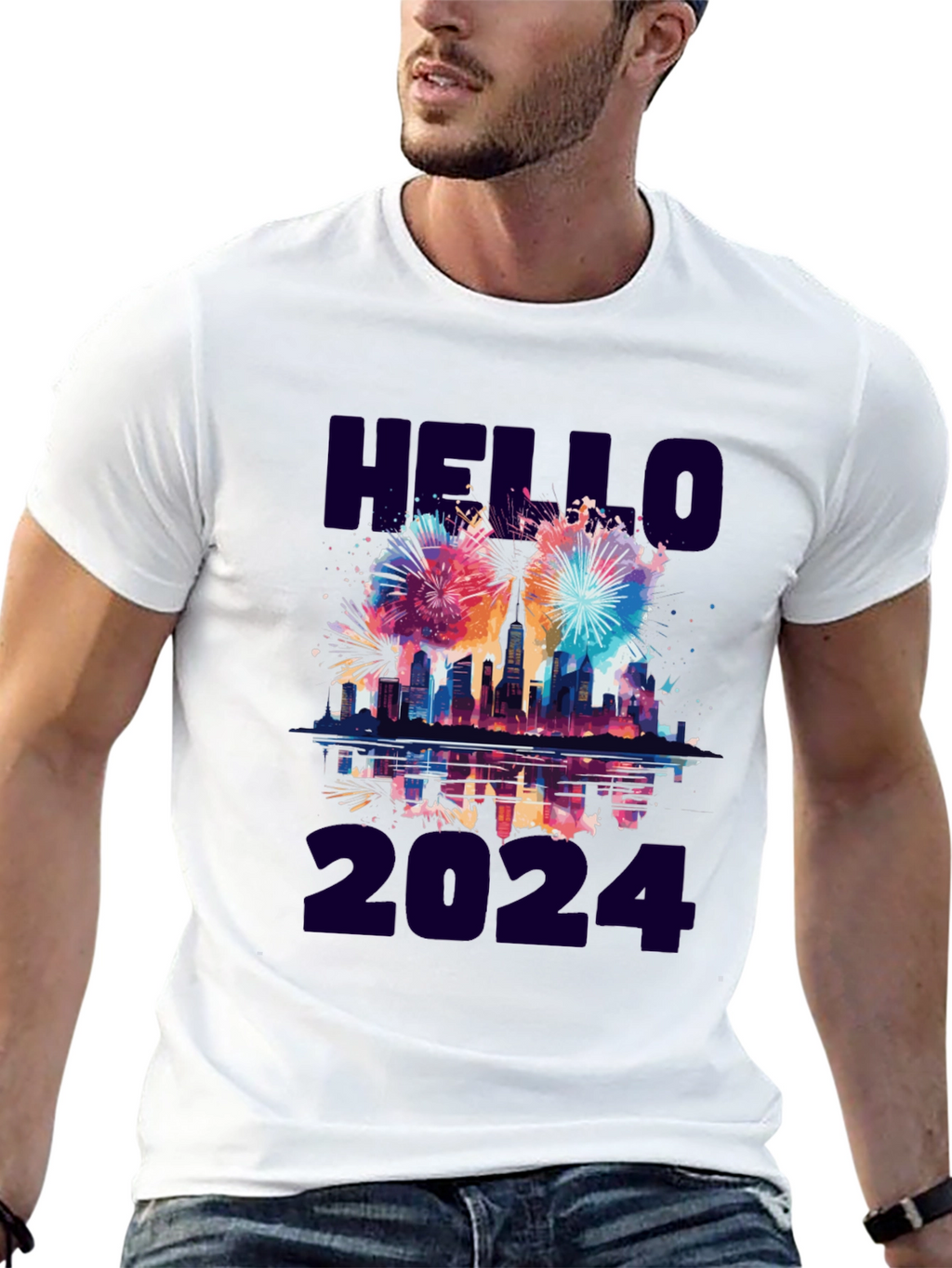 Hello 2024 Fireworks Graphic Tee
