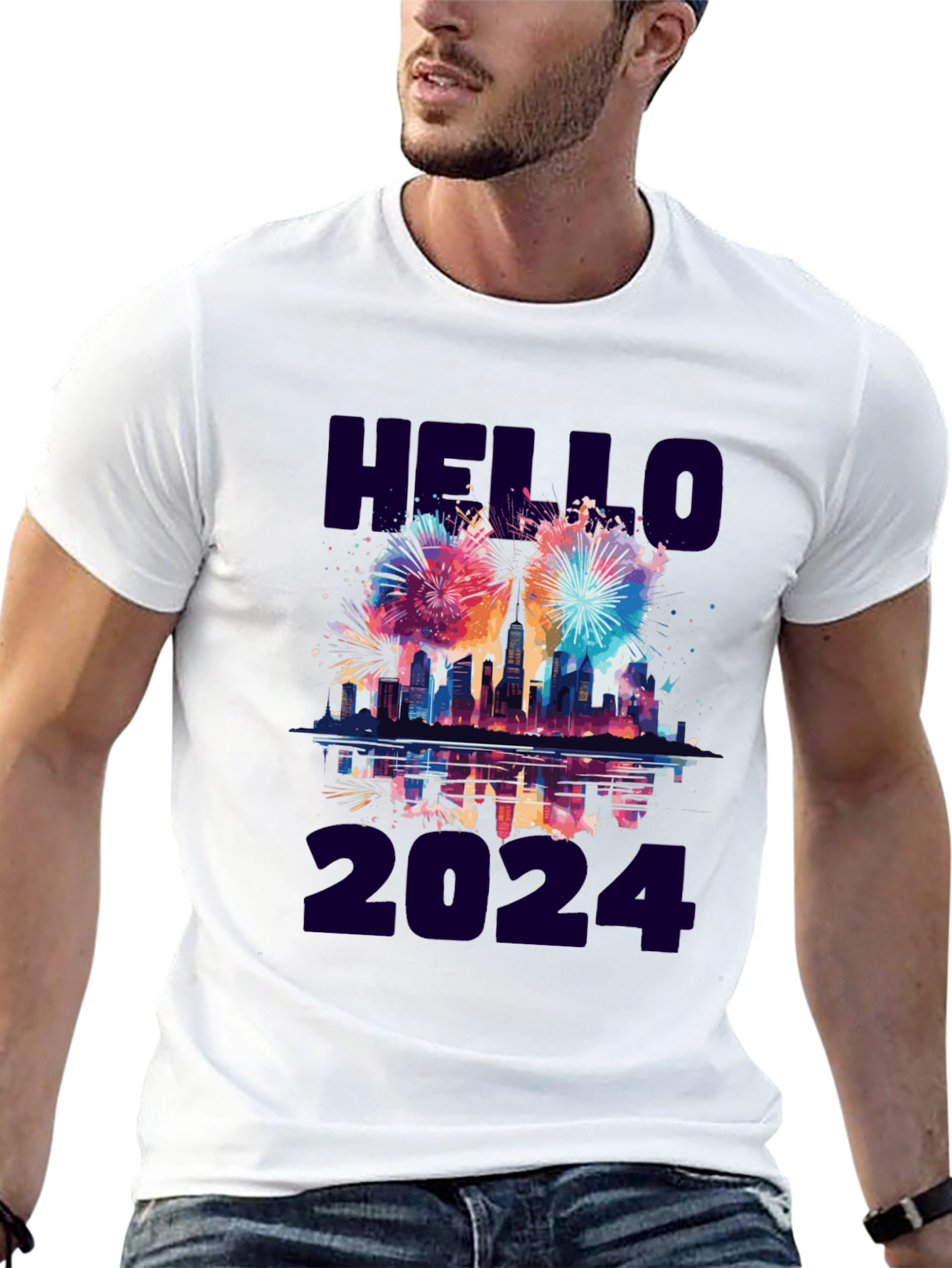 Hello 2024 Fireworks Graphic Tee