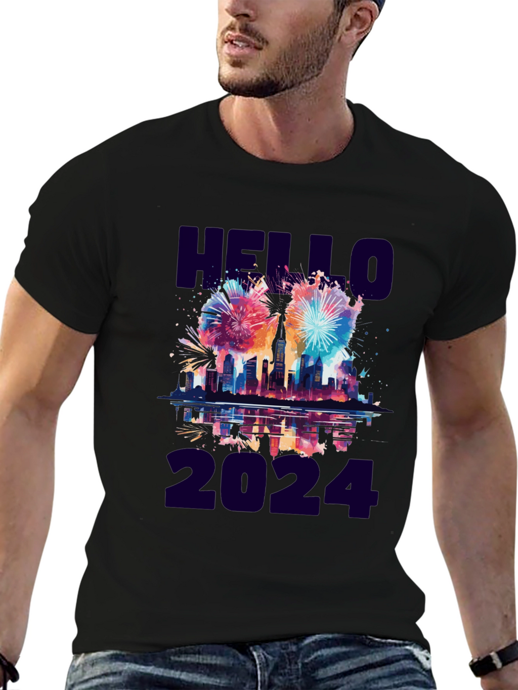 Hello 2024 Fireworks Graphic Tee