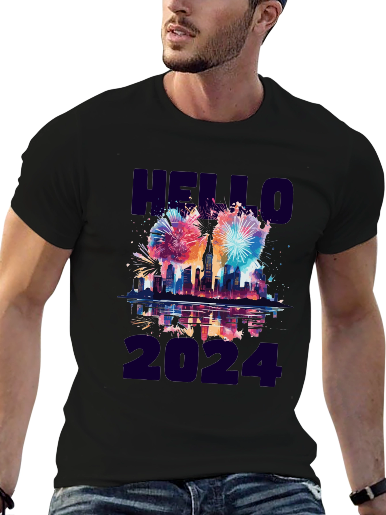 Hello 2024 Fireworks Graphic Tee