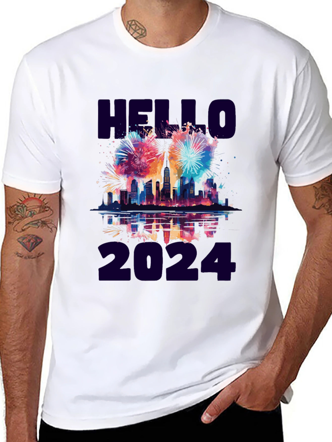 Hello 2024 Fireworks Graphic Tee