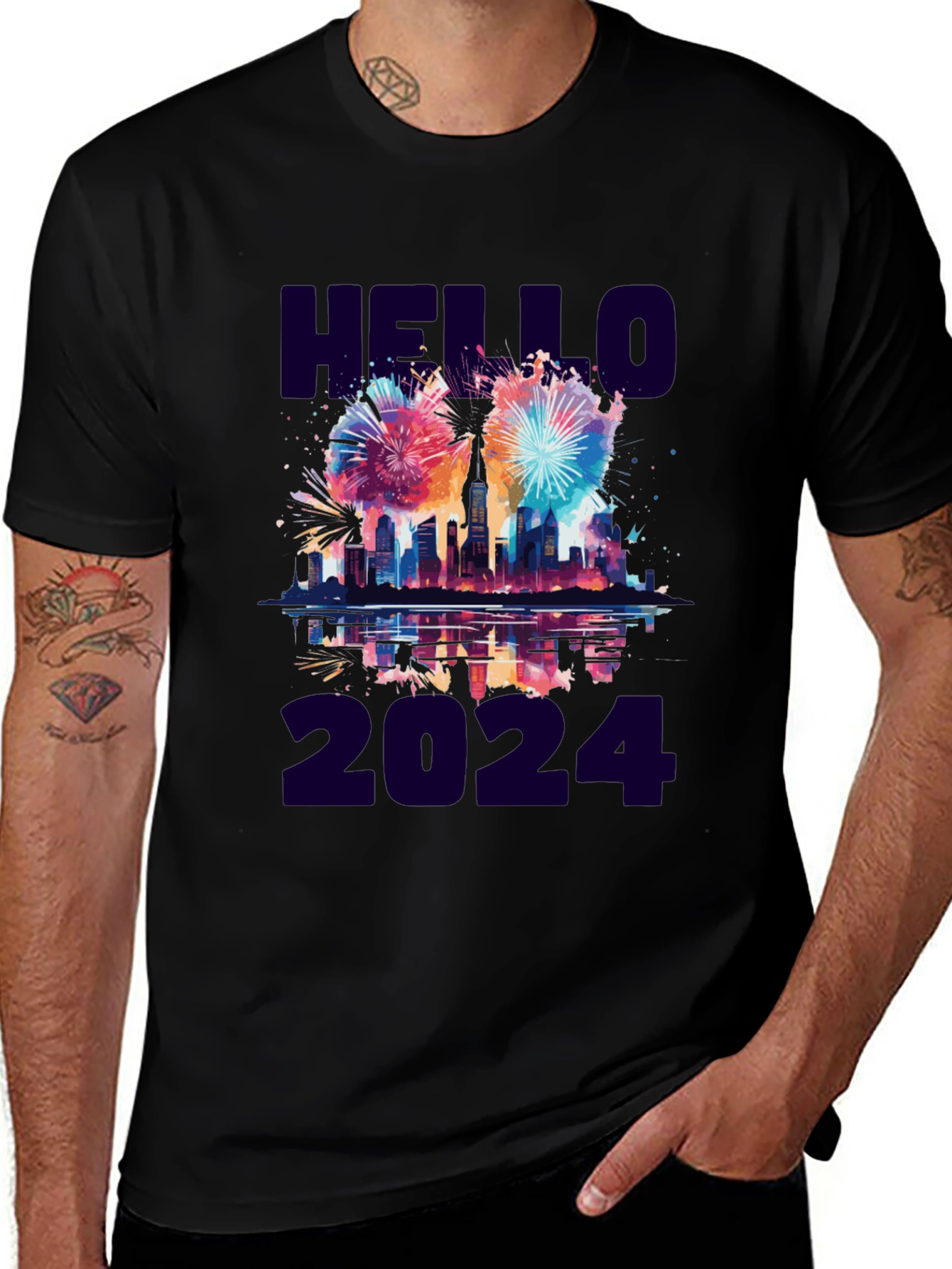 Hello 2024 Fireworks Graphic Tee