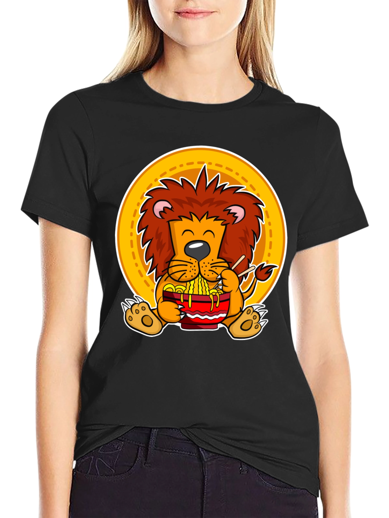 Lion Ramen T-Shirt: Cute Animal Graphic Tee for Noodle Lovers