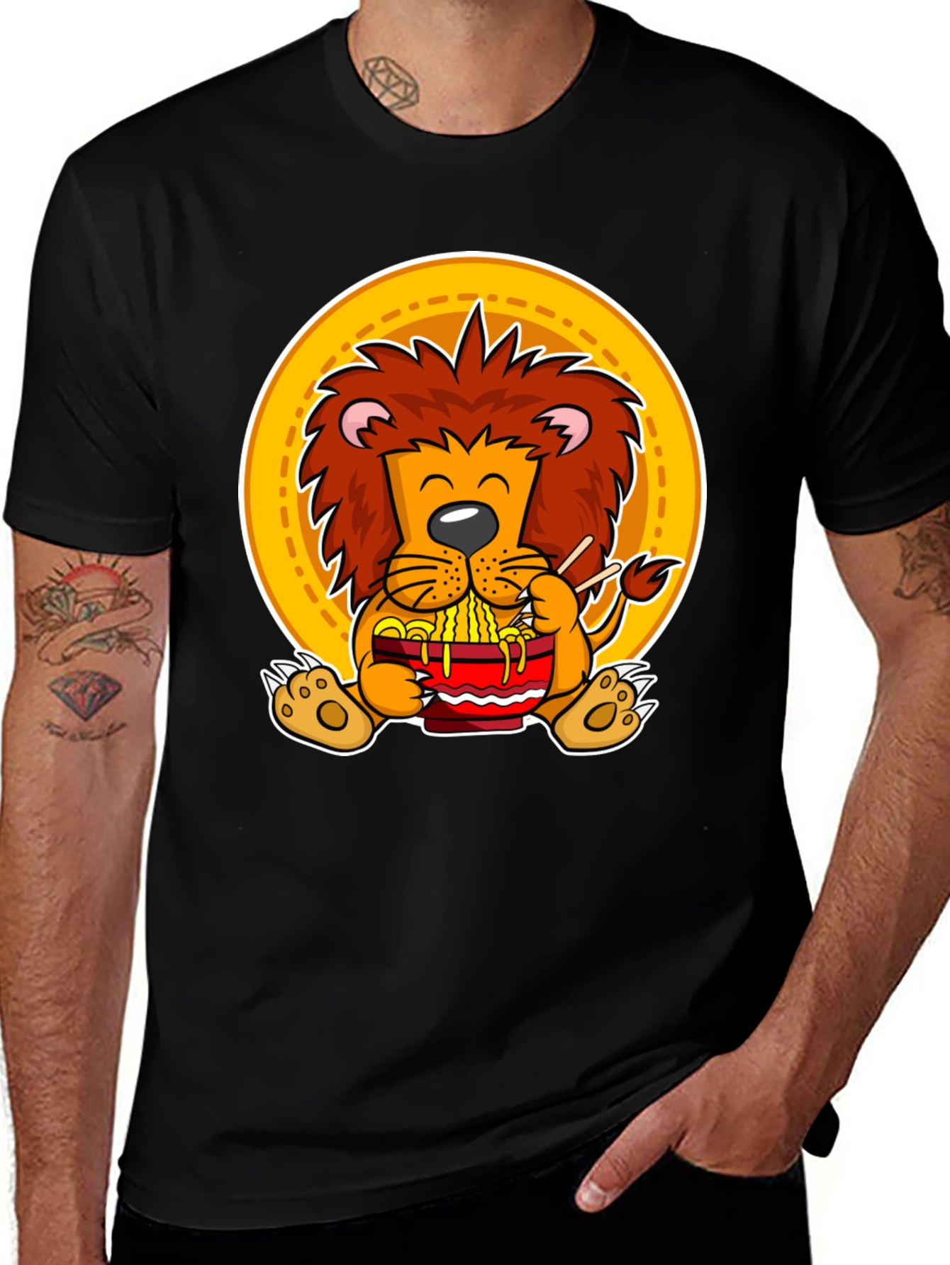 Lion Ramen T-Shirt: Cute Animal Graphic Tee for Noodle Lovers
