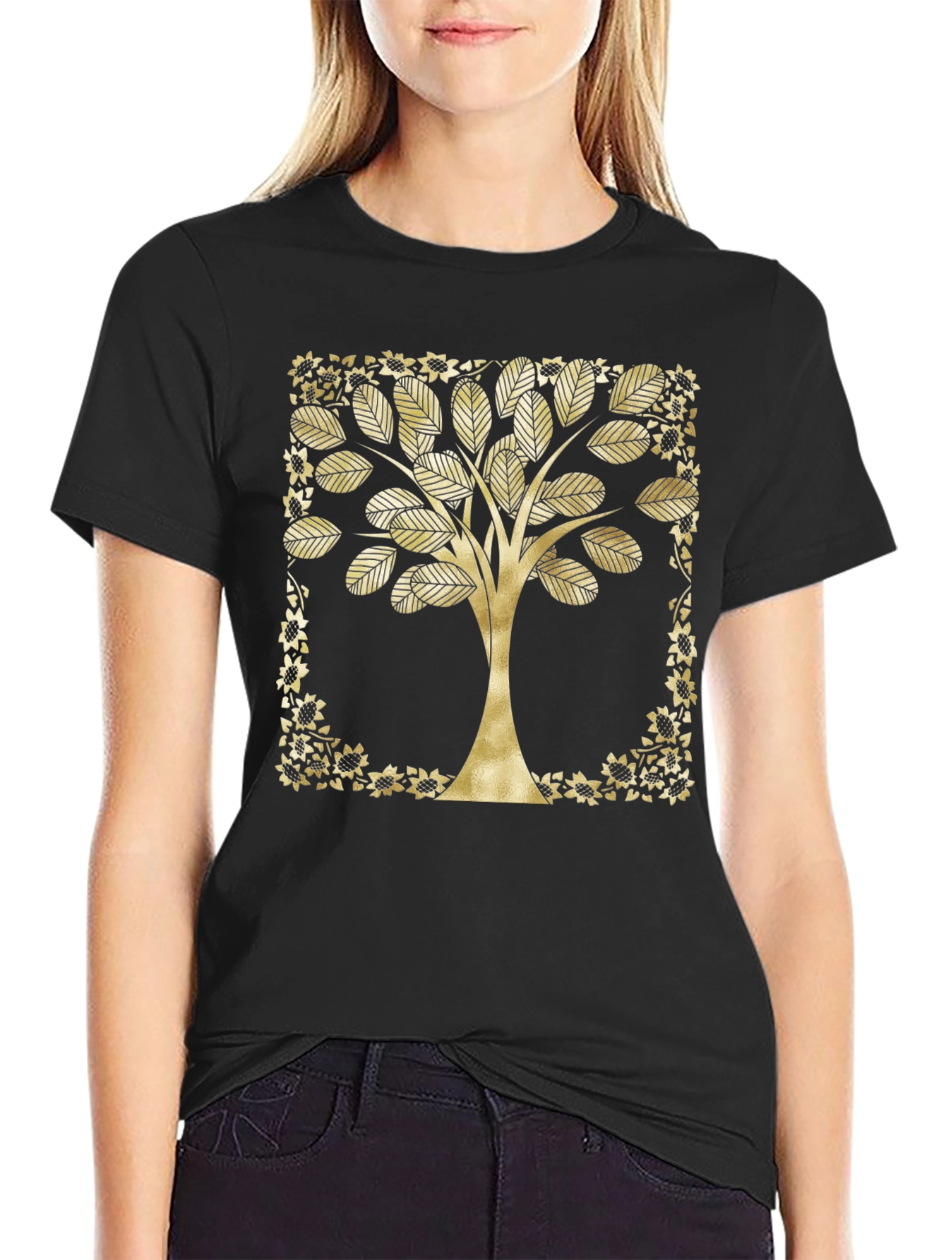 Golden Tree Graphic Black T-Shirt