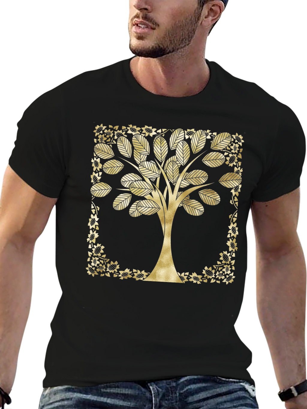 Golden Tree Graphic Black T-Shirt