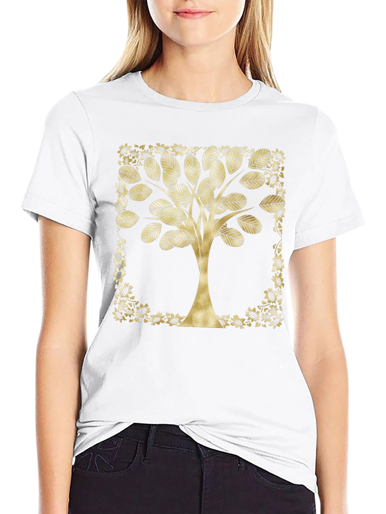 Golden Tree Graphic Black T-Shirt