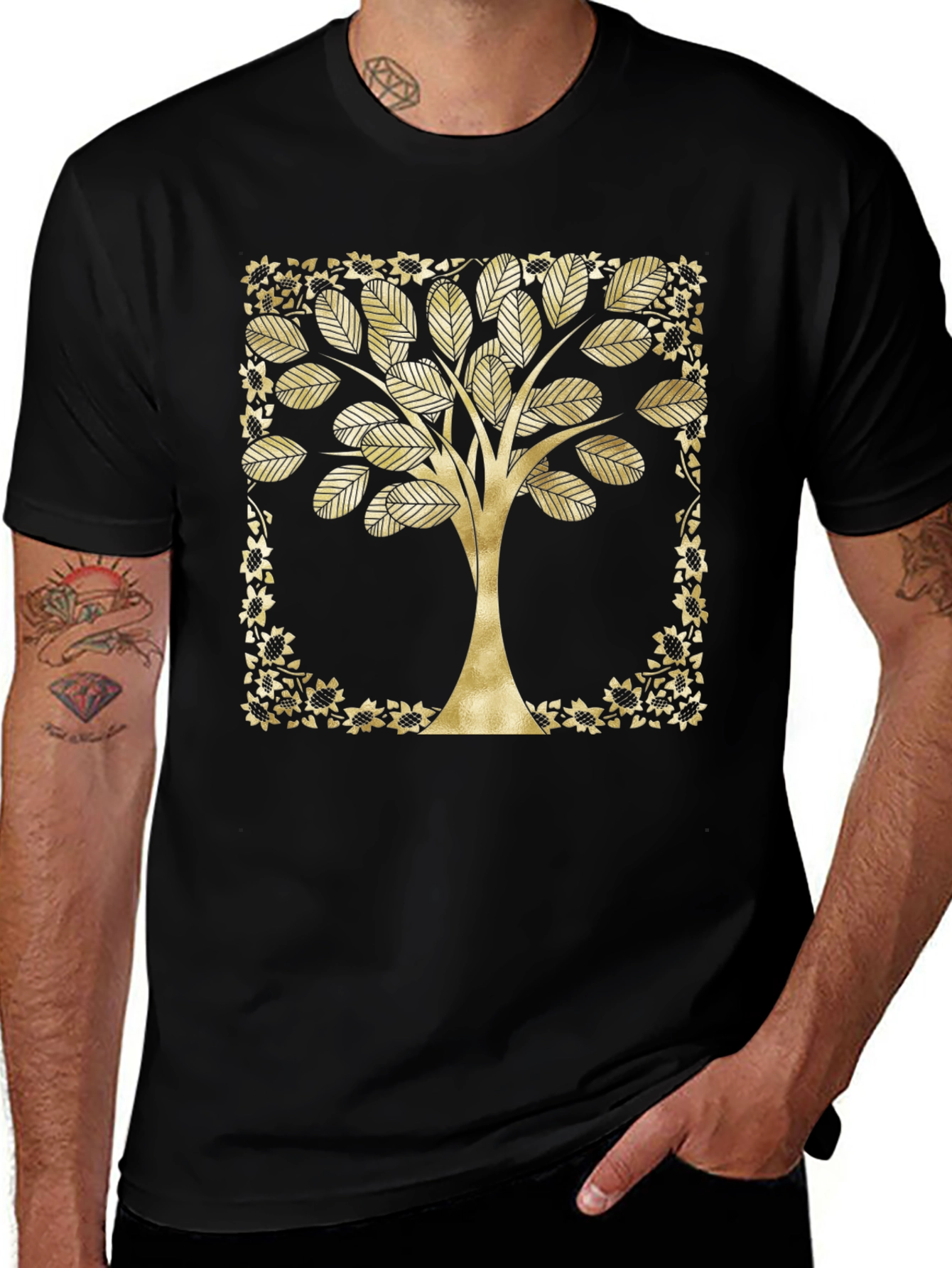 Golden Tree Graphic Black T-Shirt