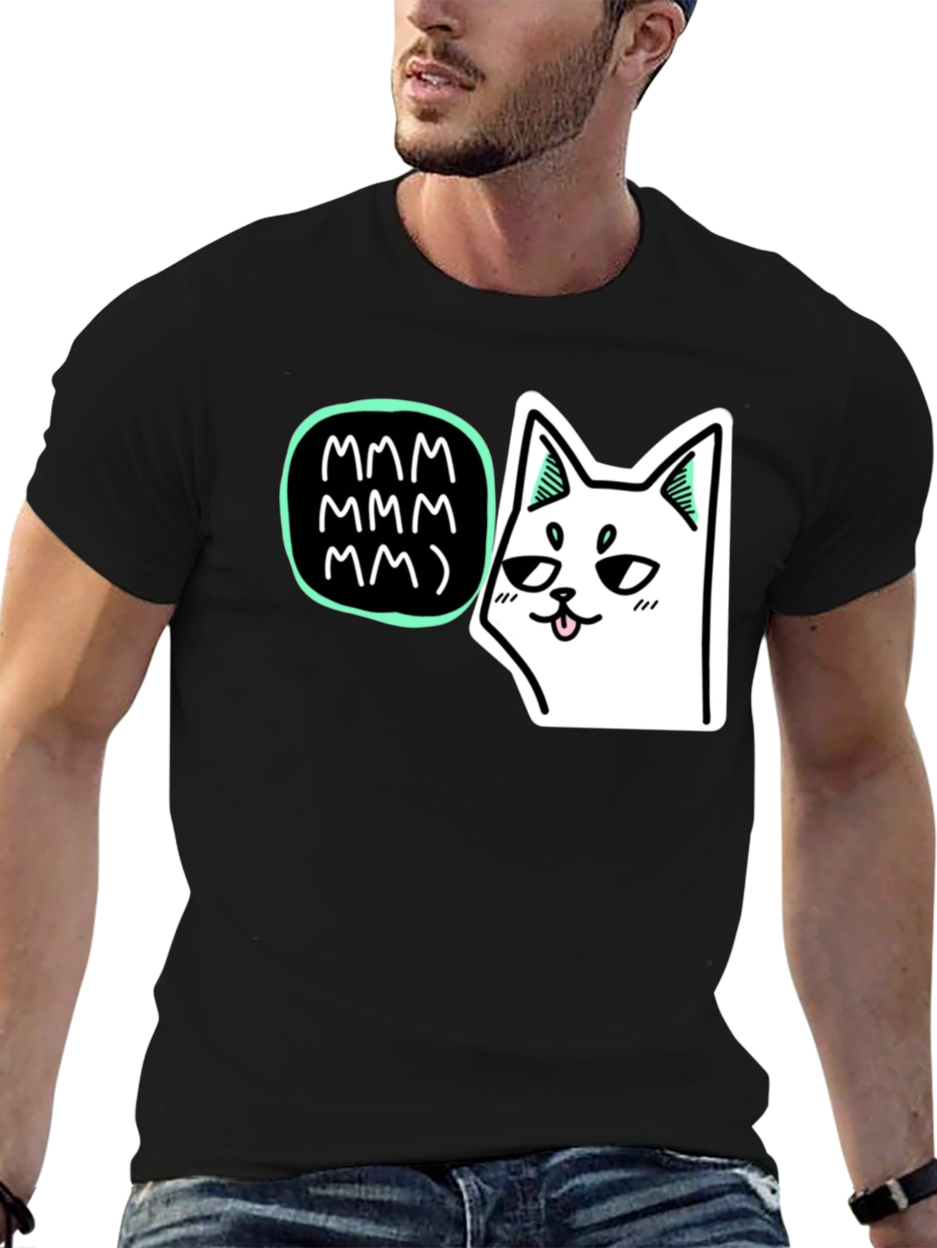 Mmm Cat T-Shirt - Black Graphic Tee
