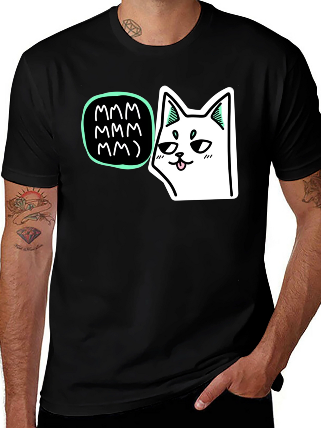 Mmm Cat T-Shirt - Black Graphic Tee