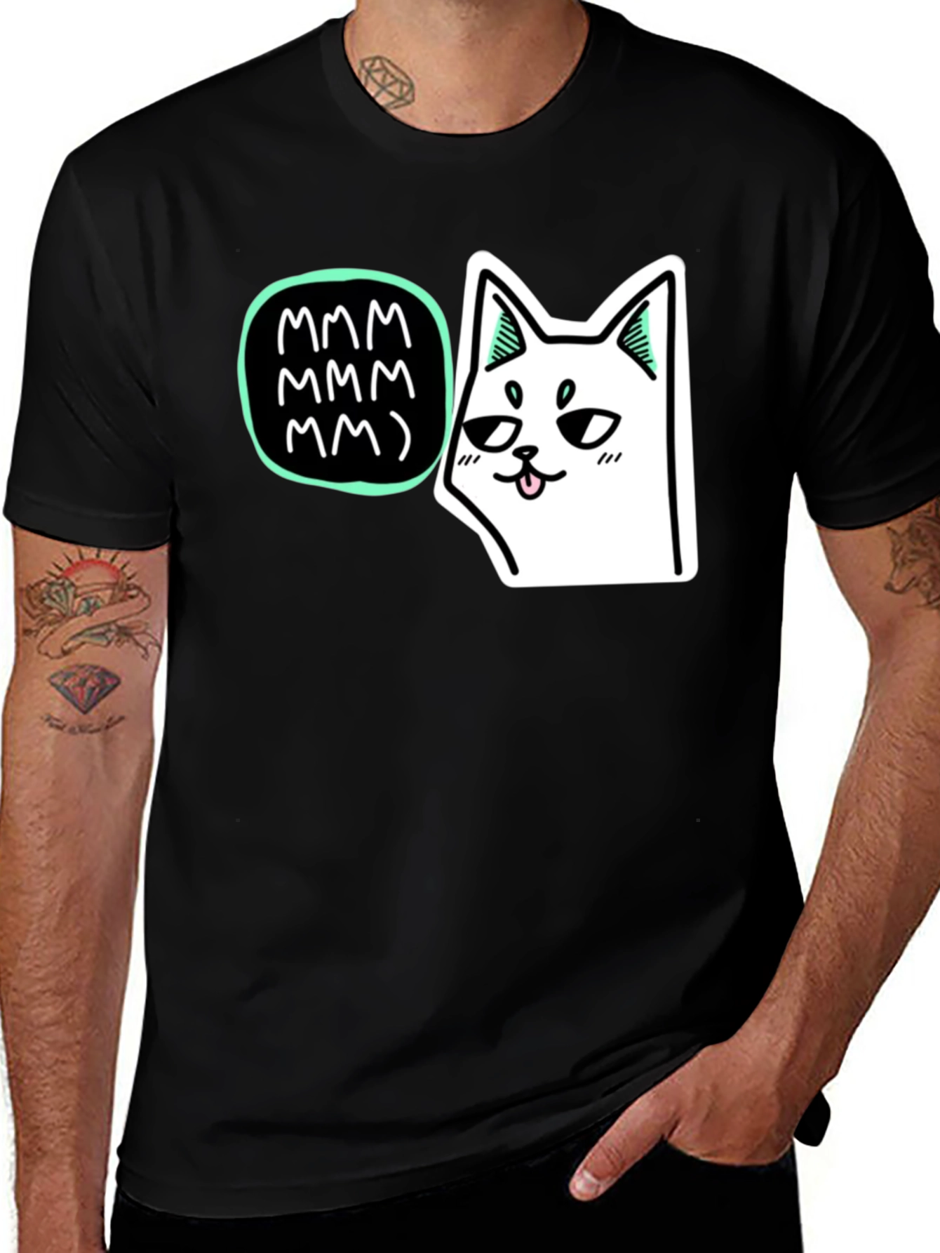 Mmm Cat T-Shirt - Black Graphic Tee
