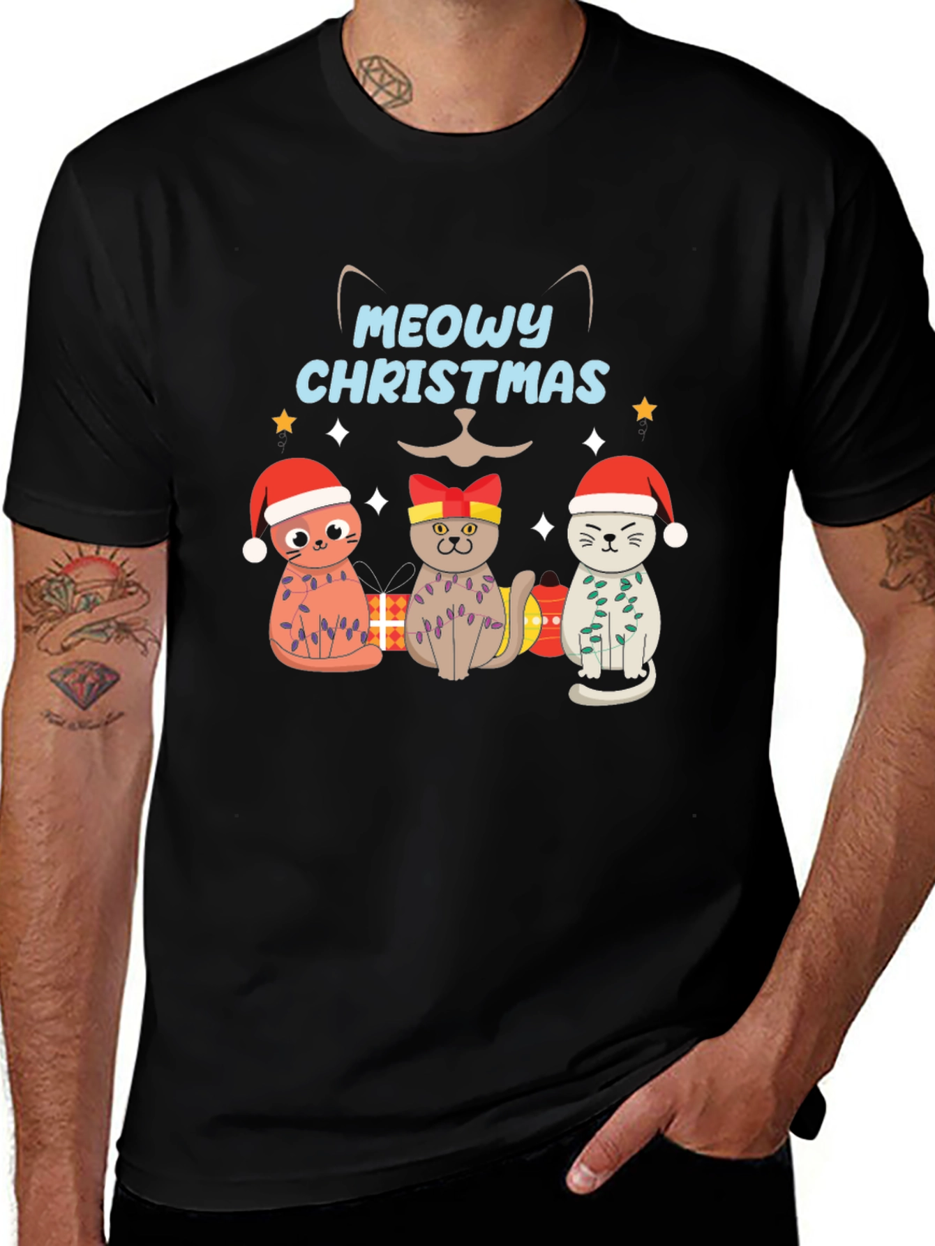 Meowy Christmas Cat T-Shirt - Holiday Graphic Tee