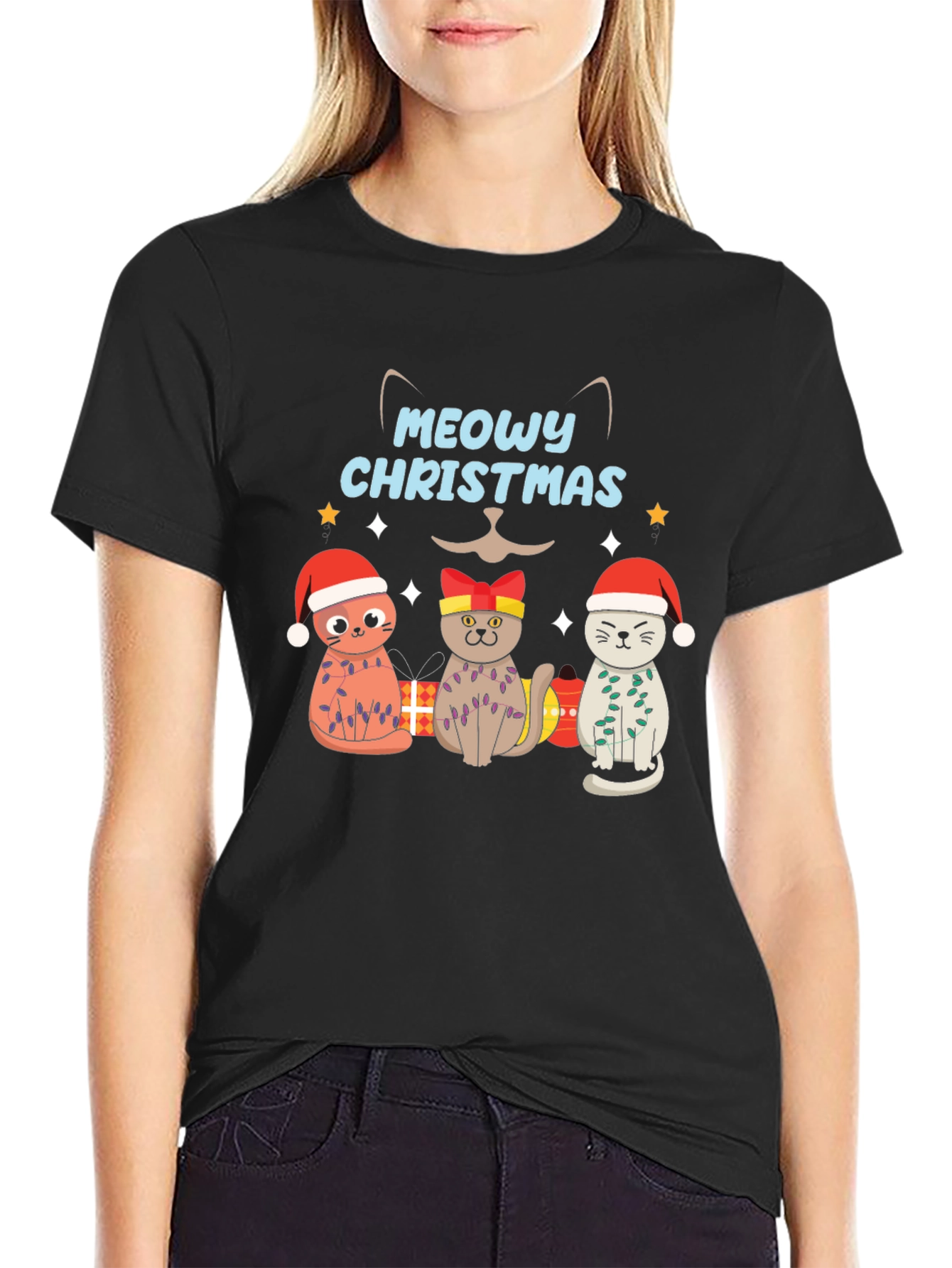 Meowy Christmas Cat T-Shirt - Holiday Graphic Tee
