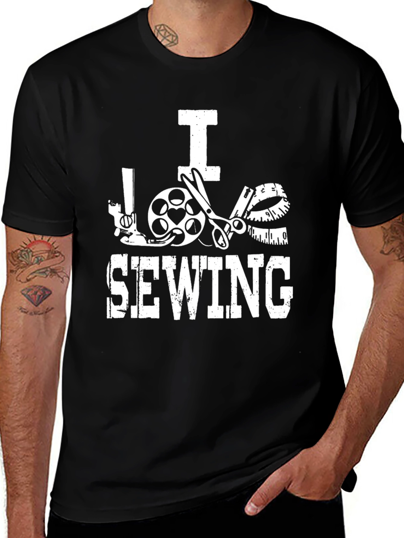 I Love Sewing Graphic Tee - Black Cotton Comfort