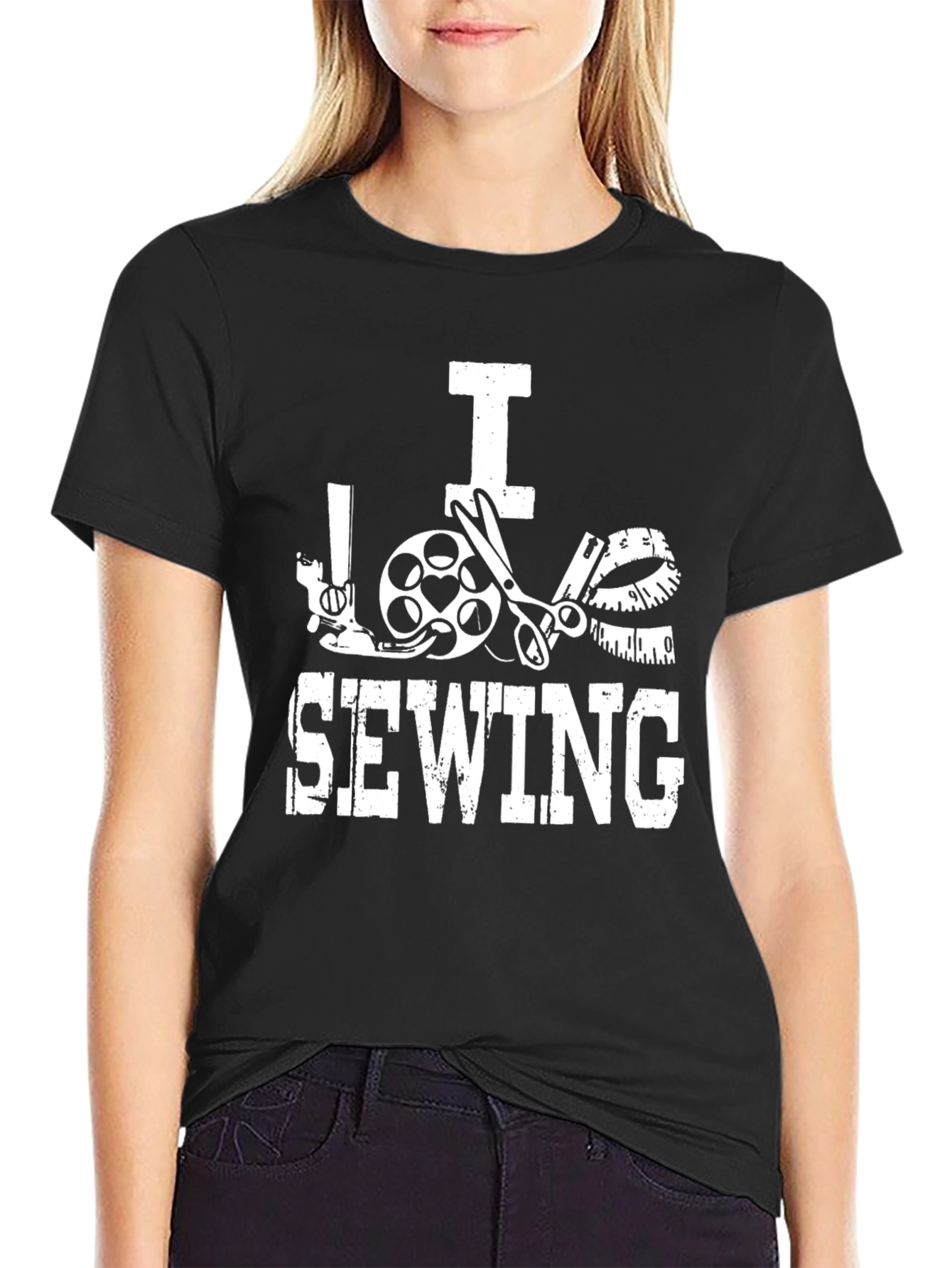 I Love Sewing Graphic Tee - Black Cotton Comfort