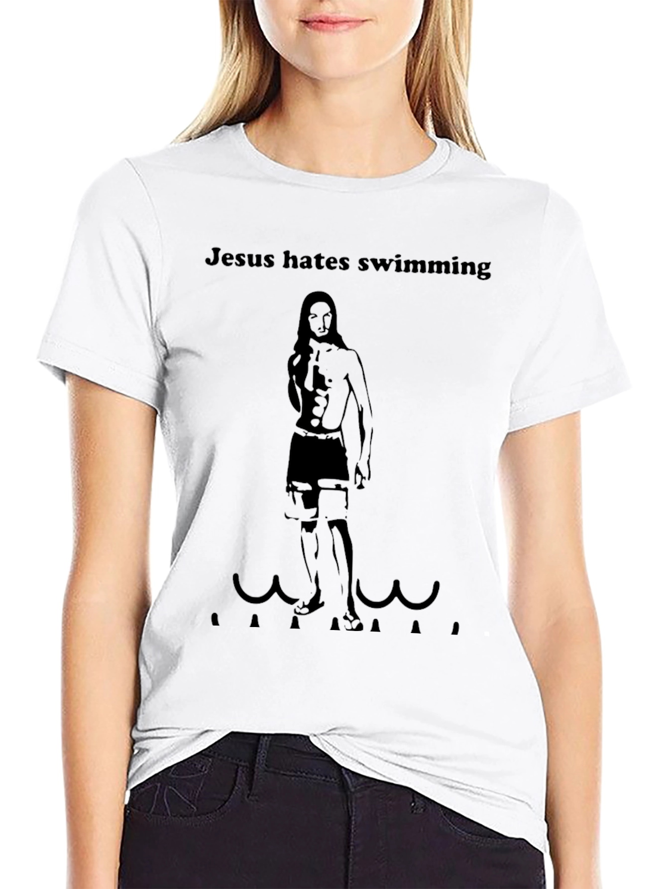 Jesus Hates Swimming Funny Graphic Tee