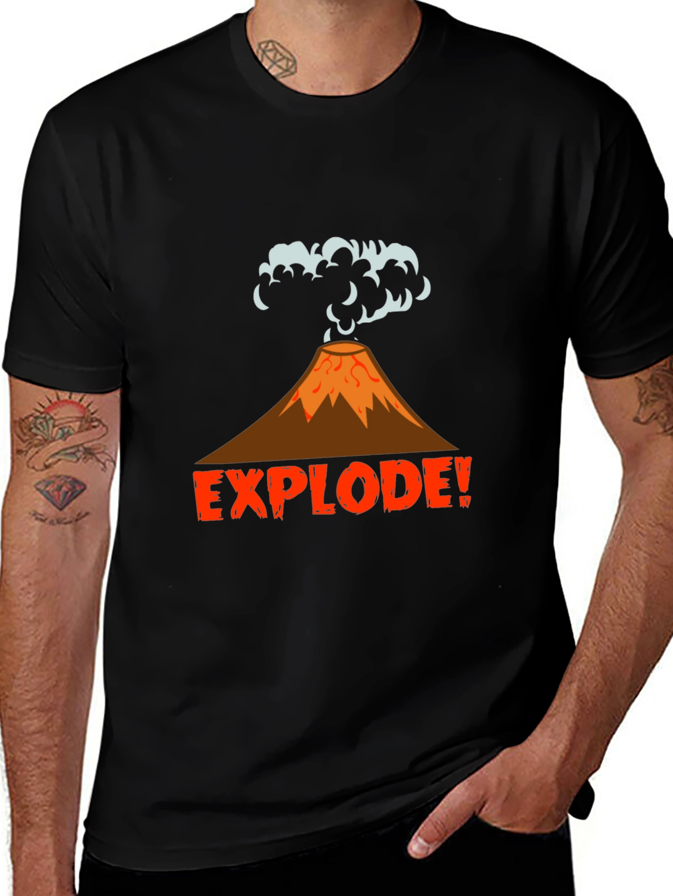 Explode Volcano Graphic Tee - Black Cotton T-Shirt