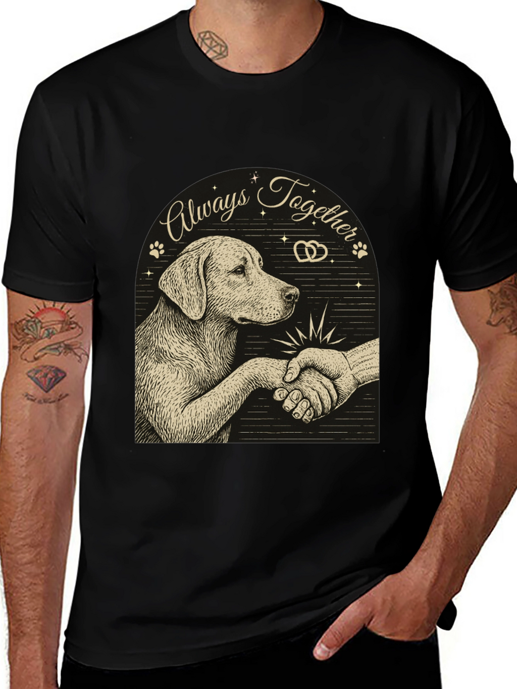 Dog and Human Handshake Graphic T-Shirt