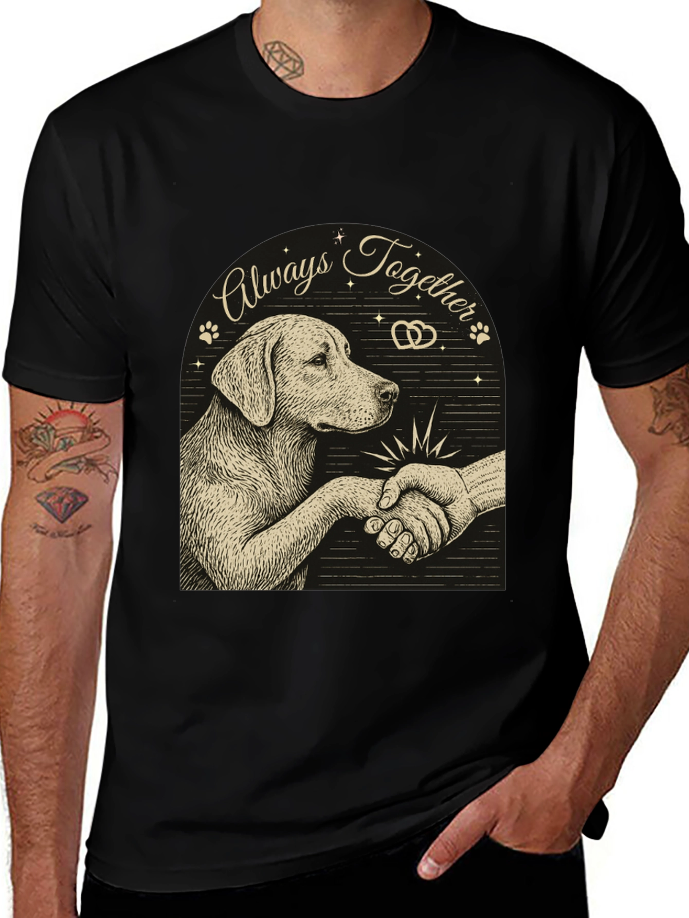 Dog and Human Handshake Graphic T-Shirt