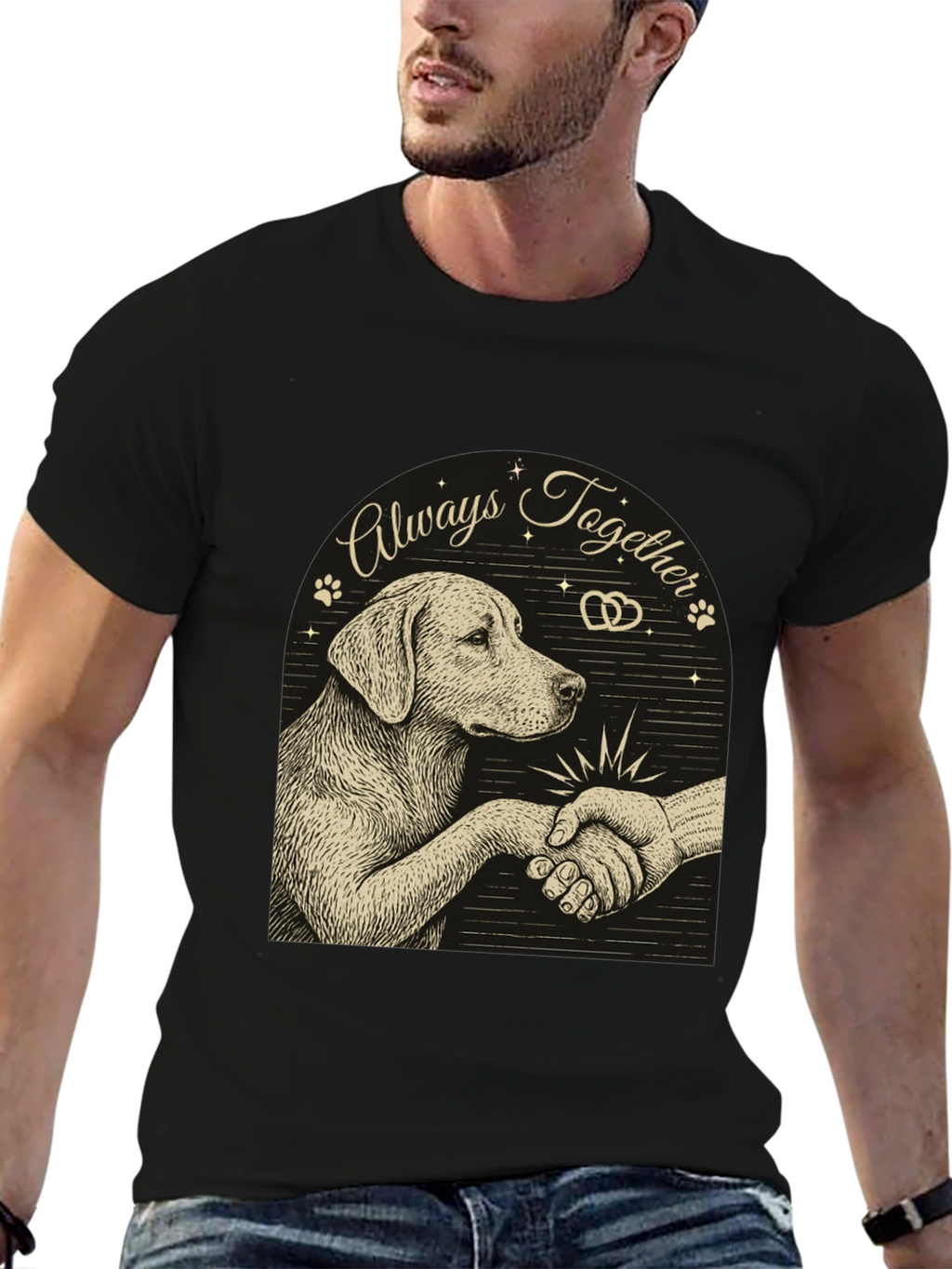 Dog and Human Handshake Graphic T-Shirt