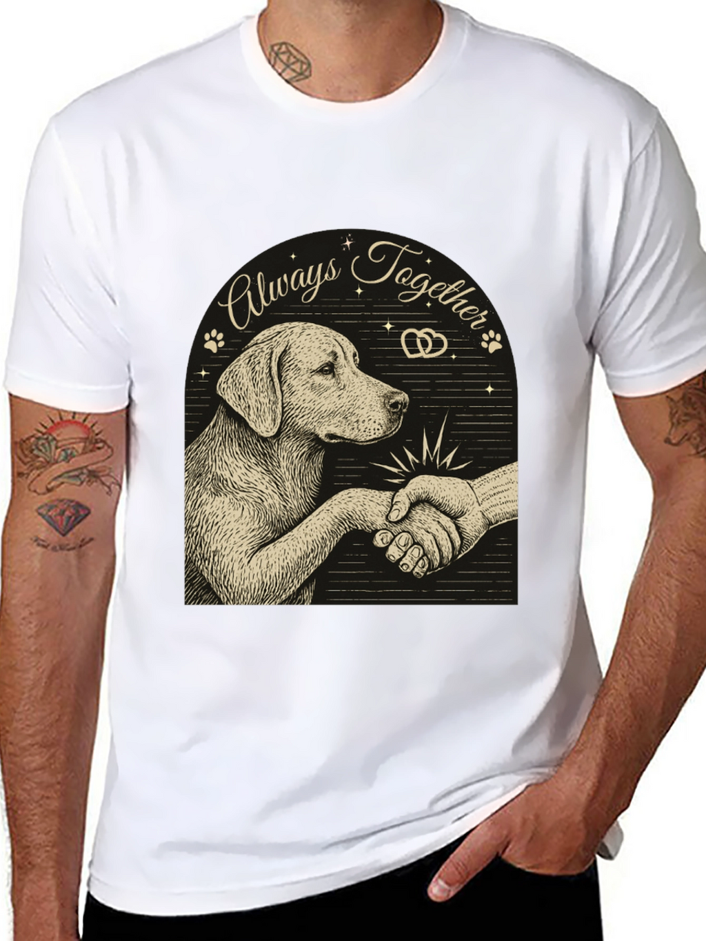 Dog and Human Handshake Graphic T-Shirt