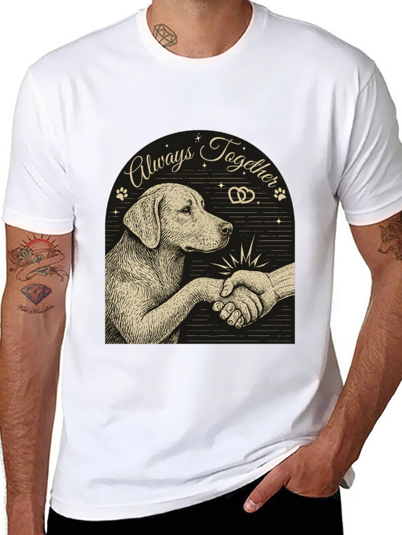 Dog and Human Handshake Graphic T-Shirt