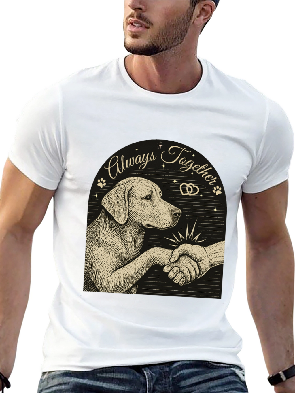 Dog and Human Handshake Graphic T-Shirt