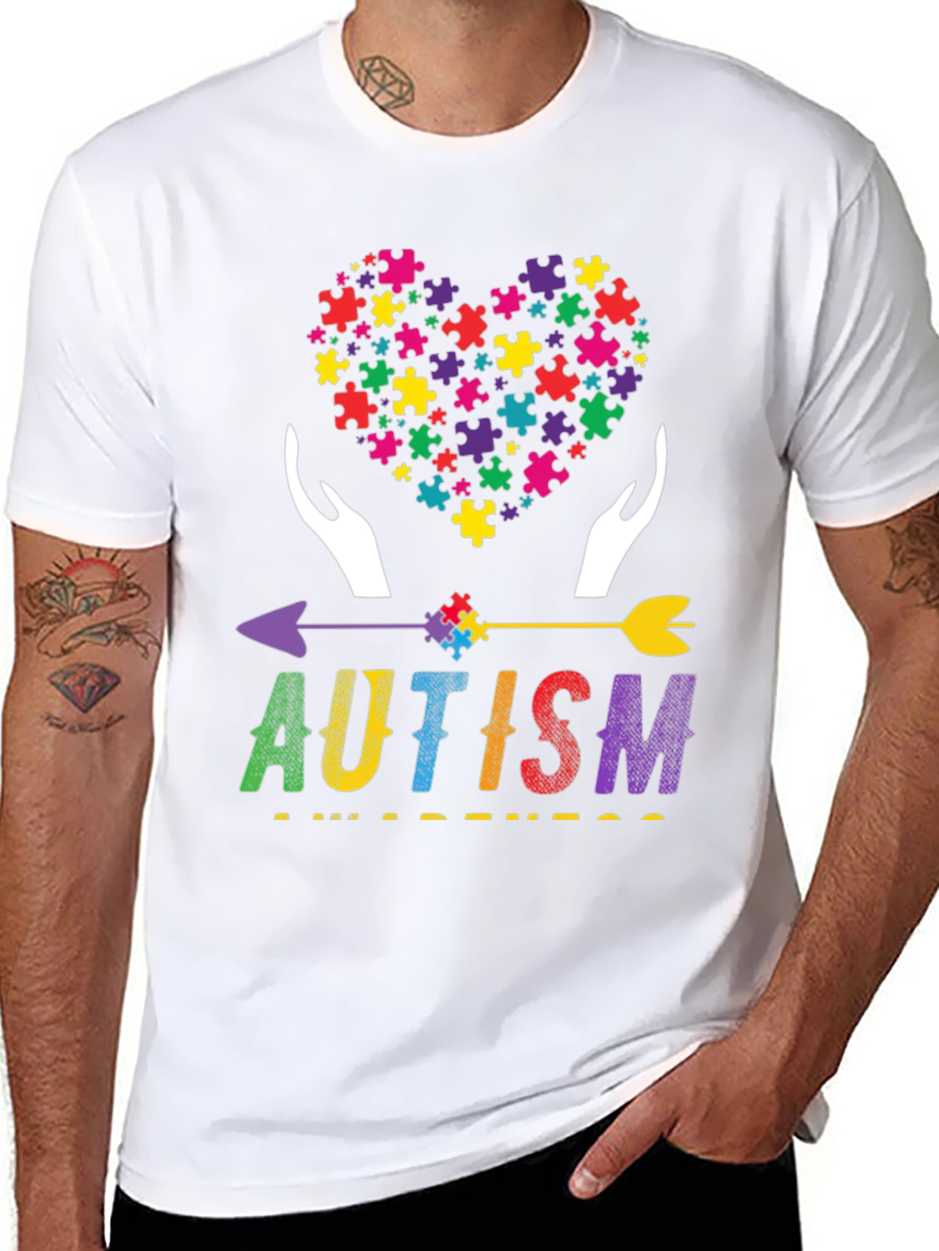 Autism Awareness Puzzle Heart Arrow T-Shirt